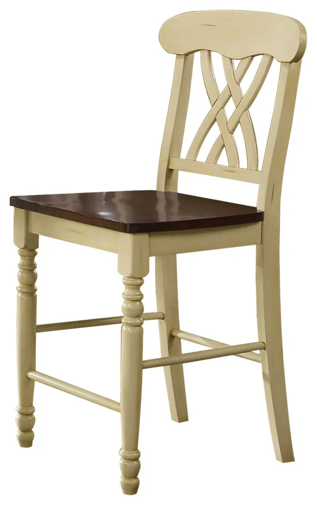 2pc Buttermilk And Oak Counter Height Chair By Homeroots