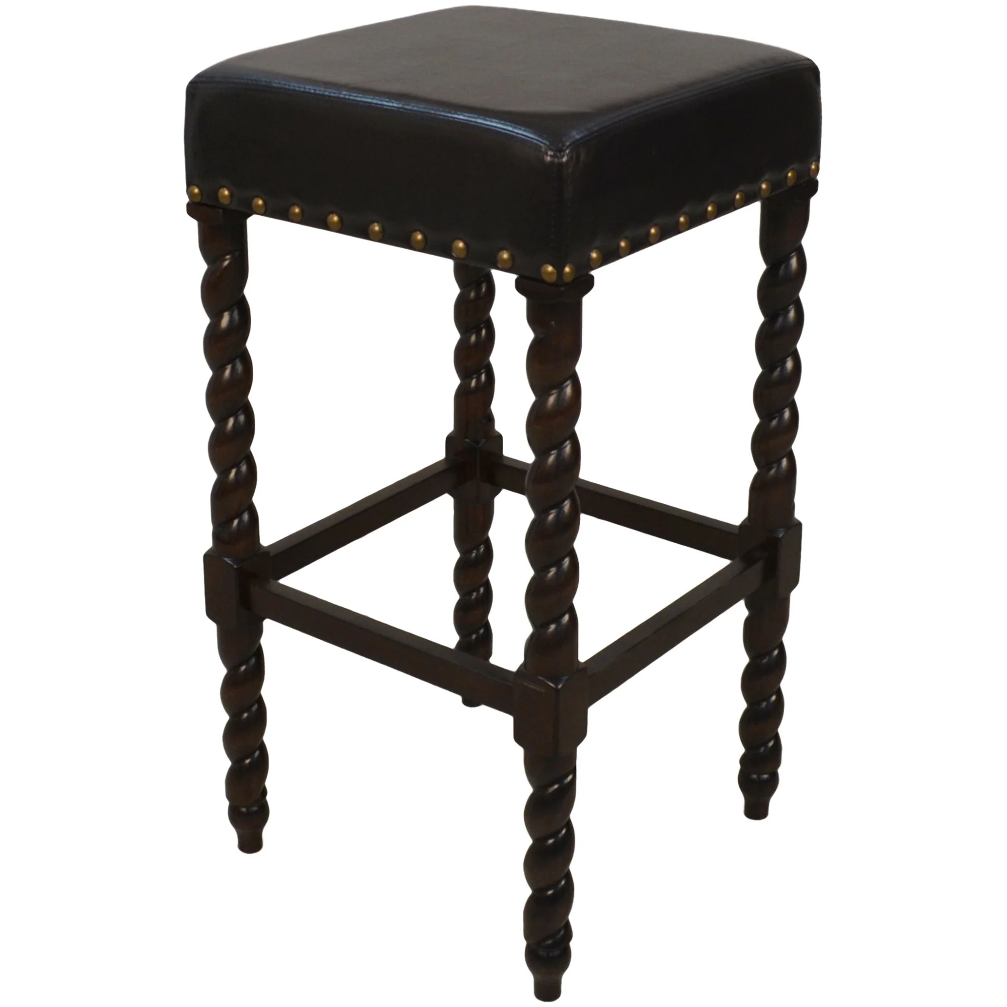 30" Black Faux Leather And Solid Wood Backless Bar Height Chair With Footrest By Homeroots