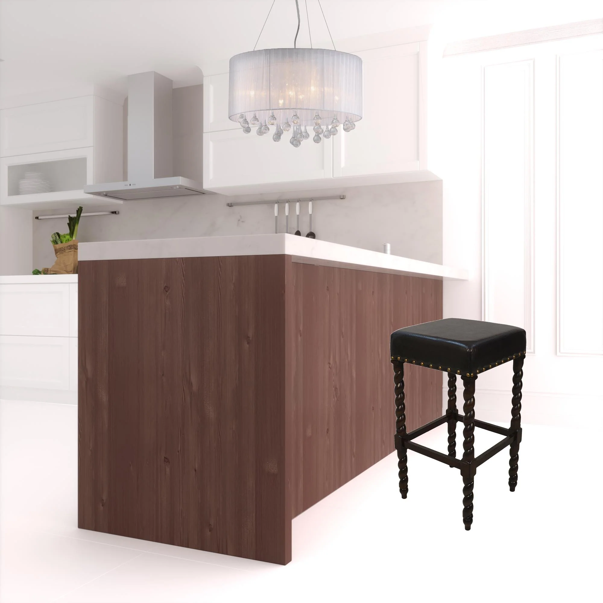 30" Black Faux Leather And Solid Wood Backless Bar Height Chair With Footrest By Homeroots - Image 2