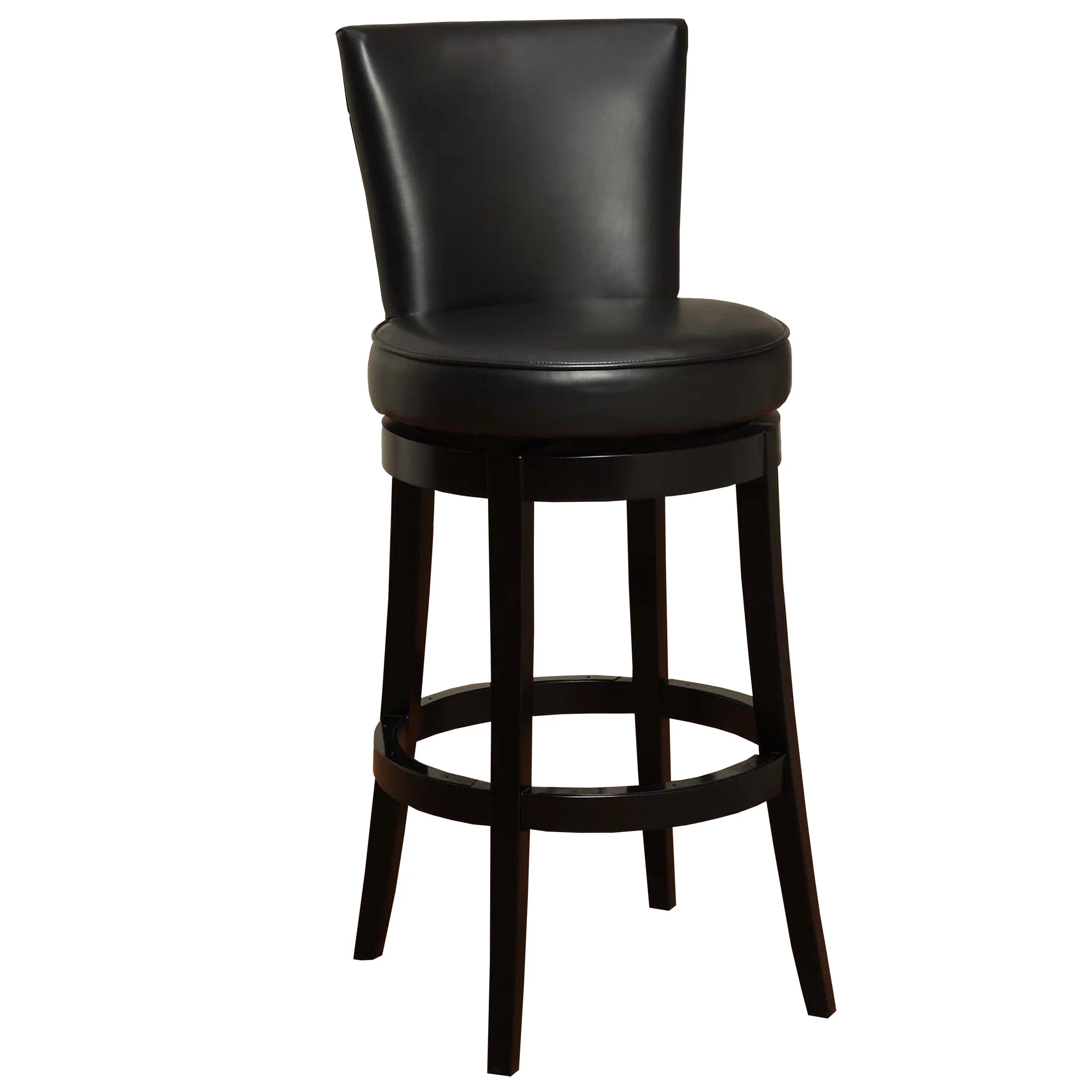 30" Black Faux Leather Round Seat Black Wood Swivel Armless Bar Stool By Homeroots - Image 2