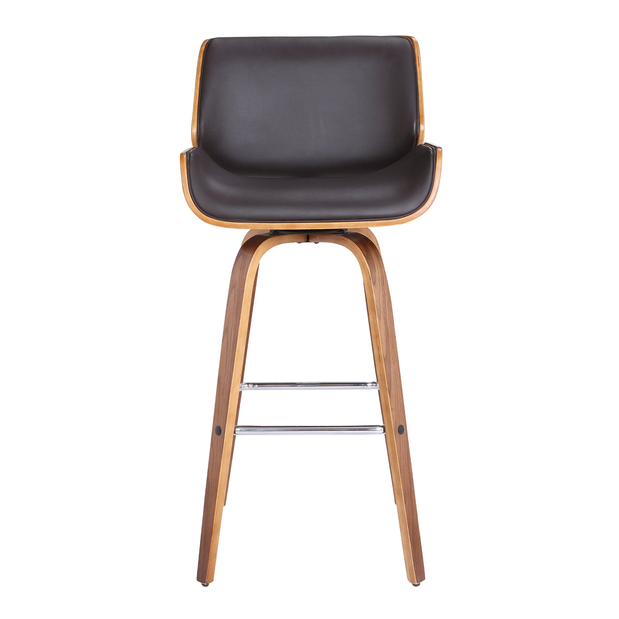 30" Brown Faux Leather Wooden Base Bar Stool By Homeroots - Image 3