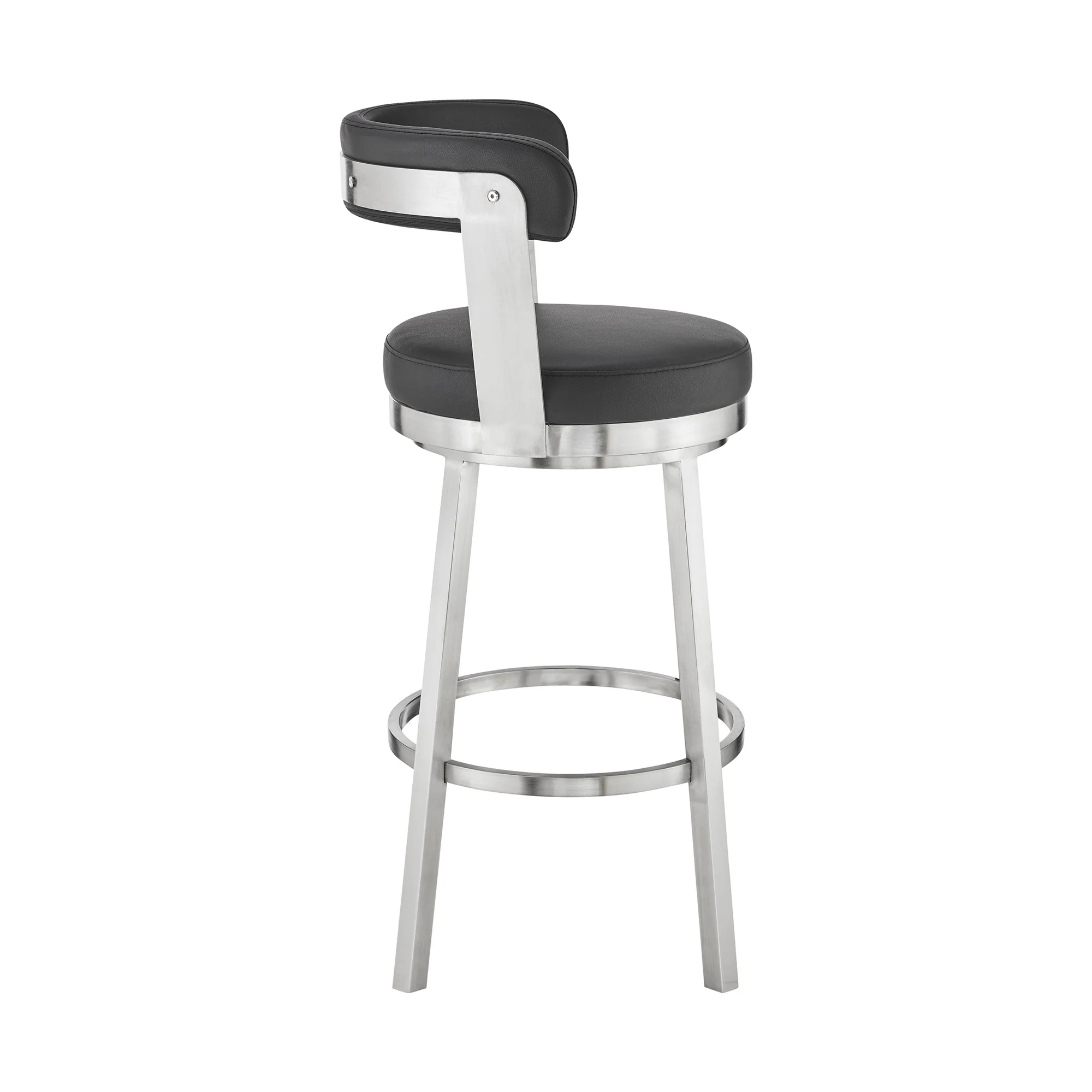 30" Chic Black Faux Leather with Stainless Steel Finish Swivel Bar Stool By Homeroots - Image 4
