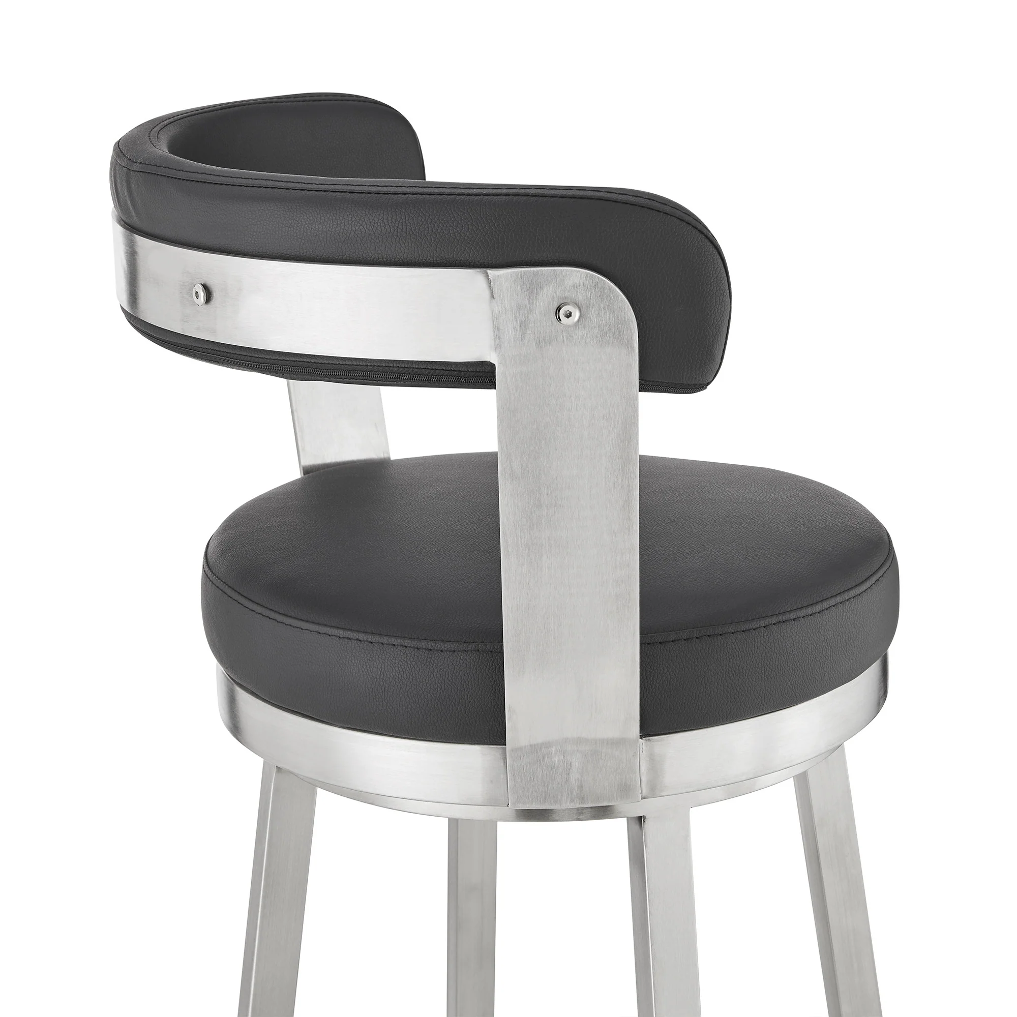 30" Chic Black Faux Leather with Stainless Steel Finish Swivel Bar Stool By Homeroots - Image 8