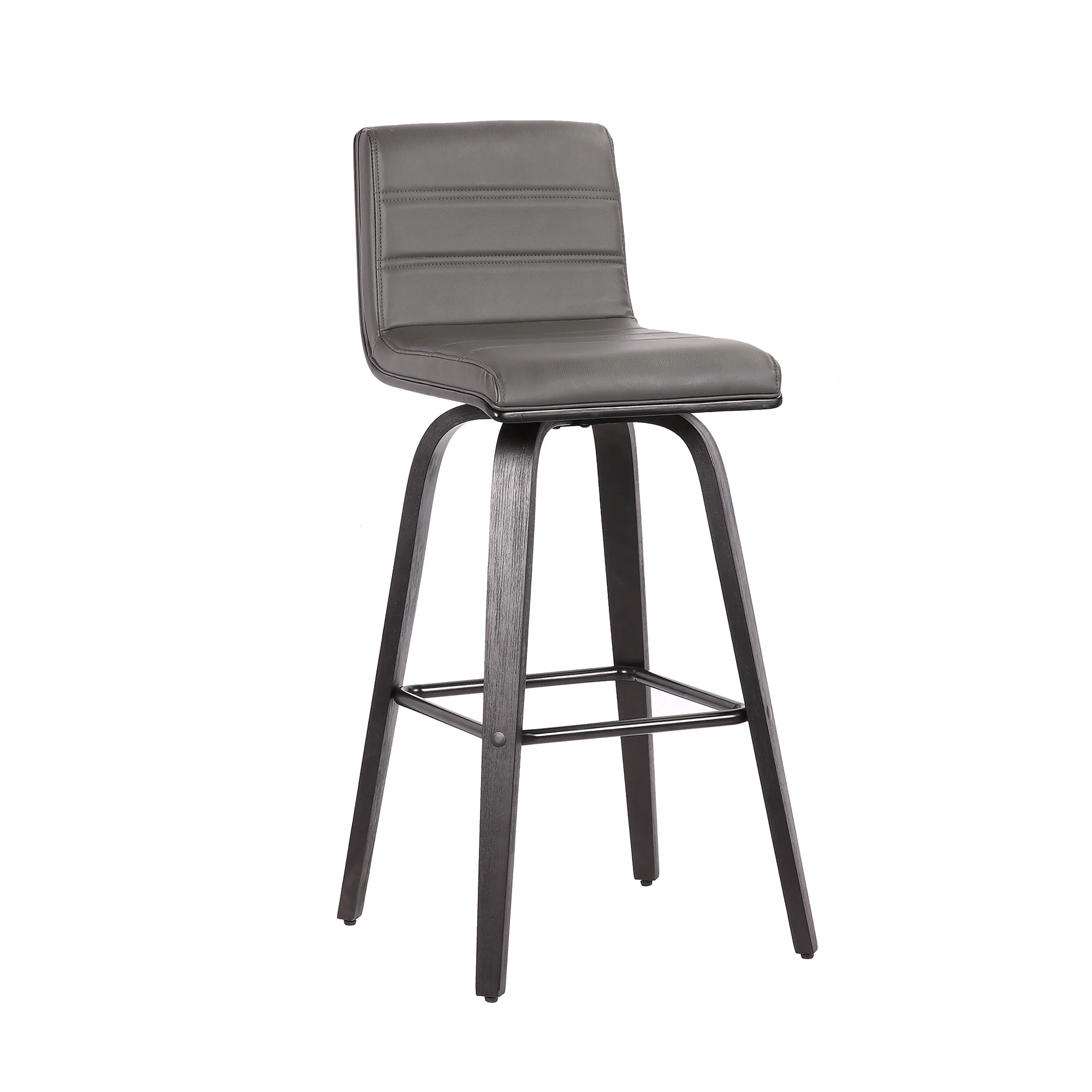 30” Gray Faux Leather Black Wooden Swivel Bar Stool By Homeroots - Image 2