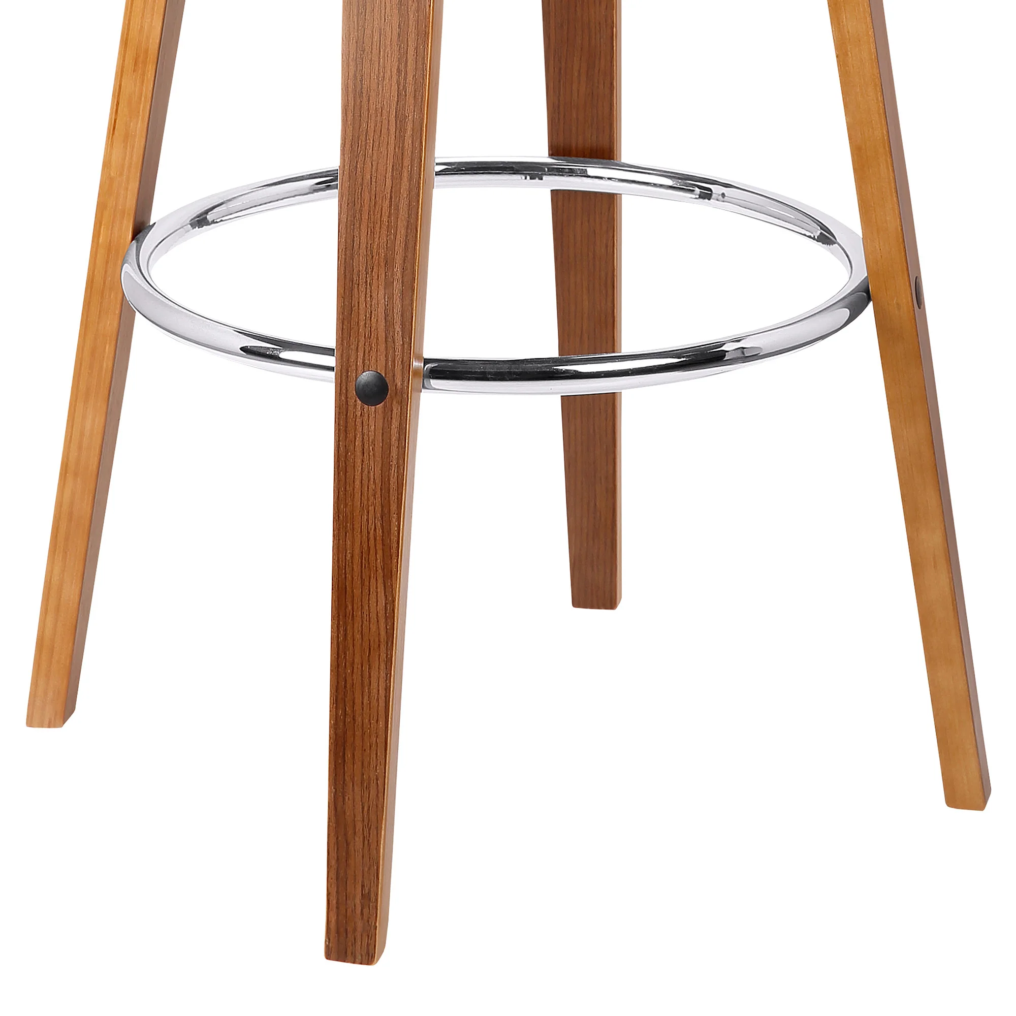 30” Gray Modern Faux Leather & Walnut Wood Swivel Bar Stool By Homeroots - Image 7