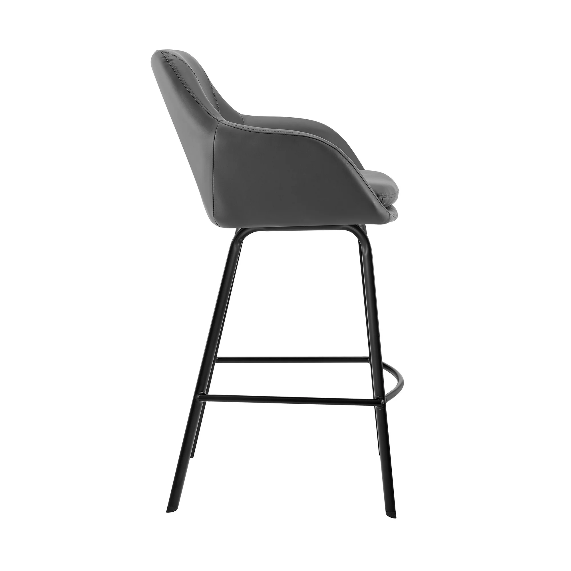 30" Gray on Black Faux Leather Comfy Swivel Bar Stool By Homeroots - Image 4