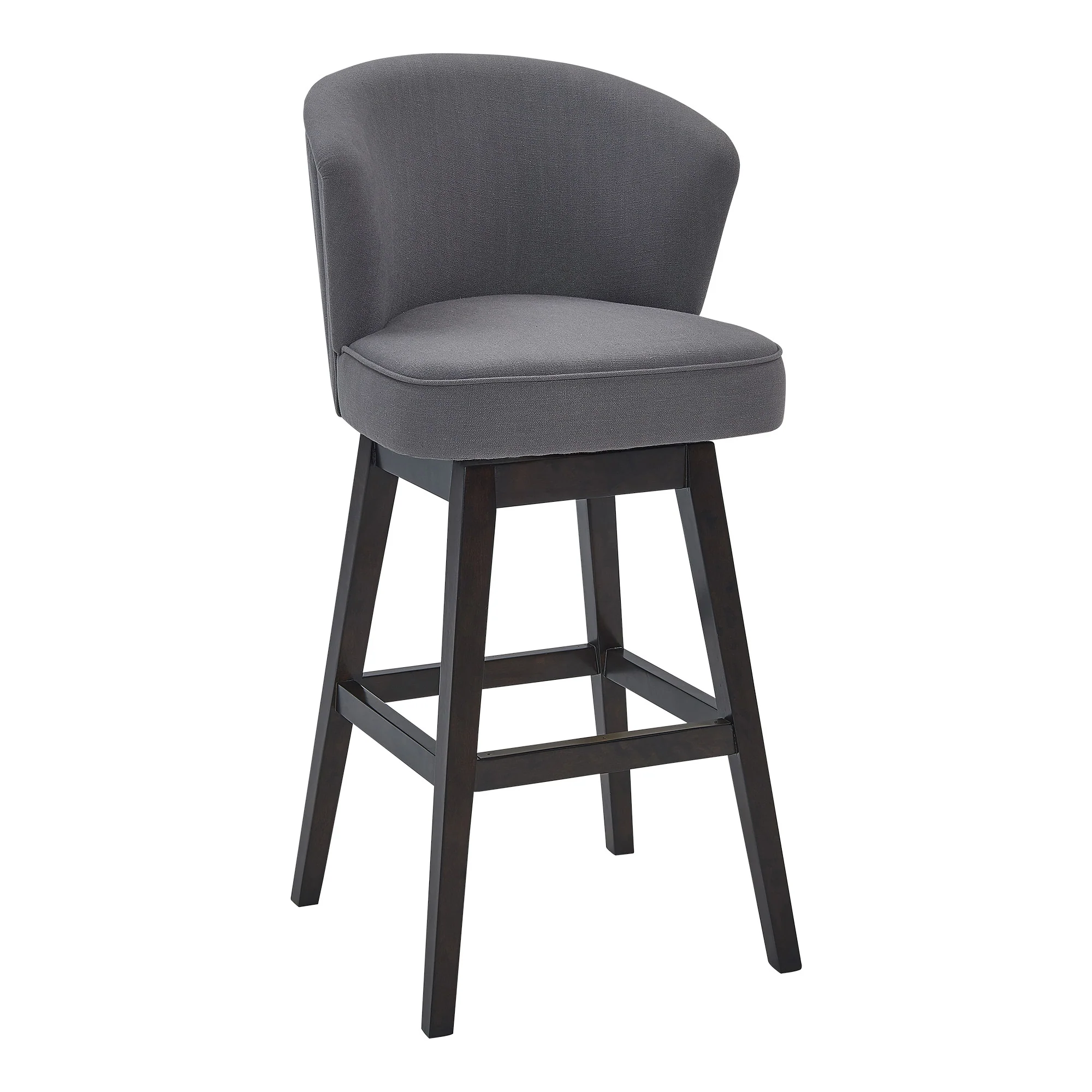 30" Grey Espresso Wood Fabric Swivel Bar Stool By Homeroots - Image 2