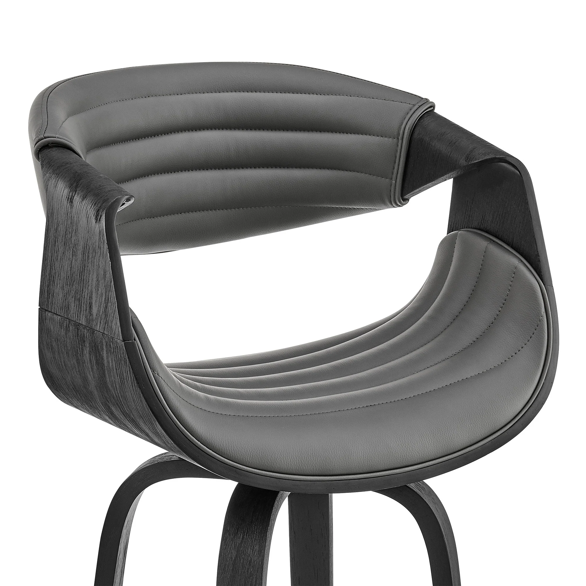 30" Grey Faux Leather and Black Wood Retro Chic Bar Stool By Homeroots - Image 7