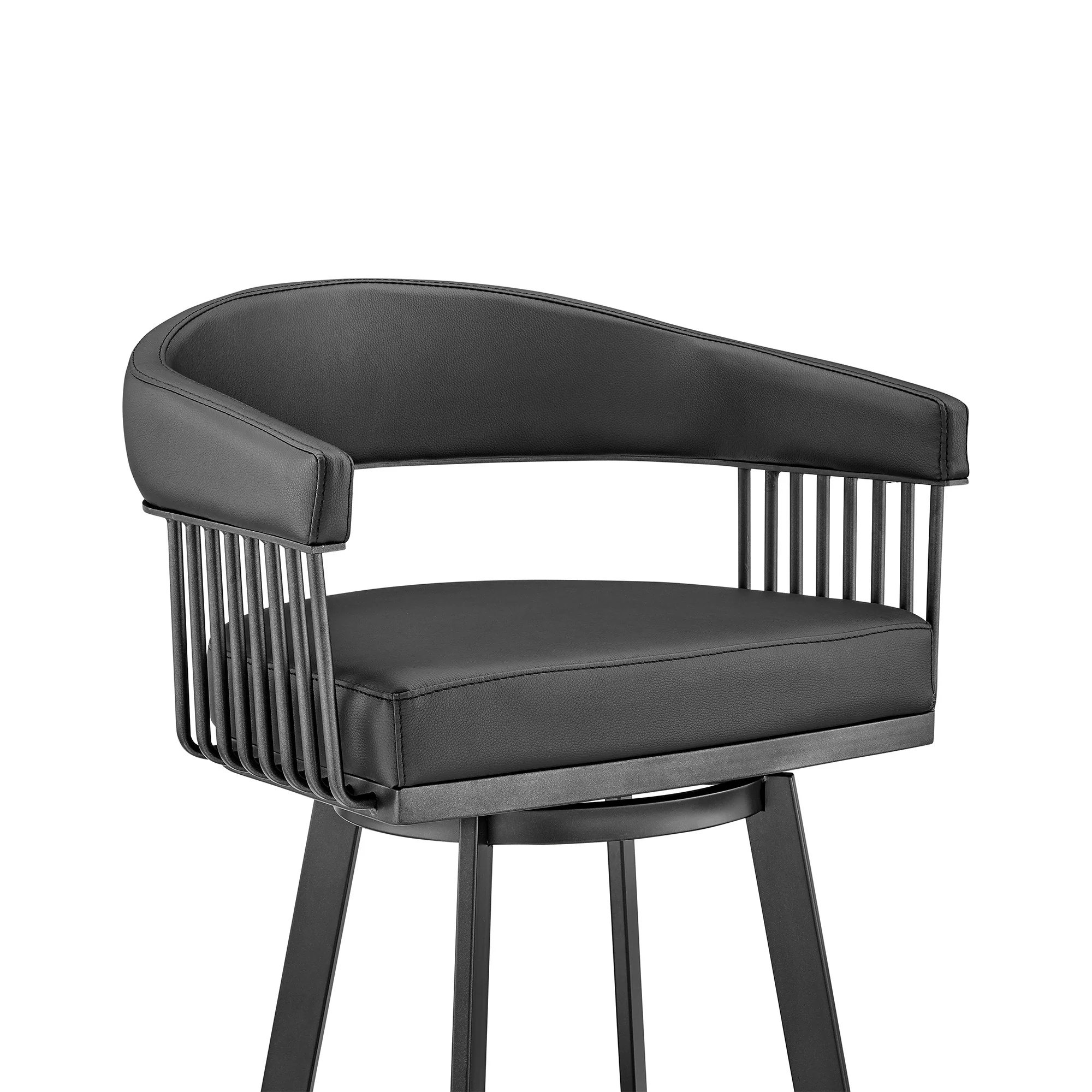 30" Mod Black Faux Leather Black Finish Swivel Bar Stool By Homeroots - Image 7