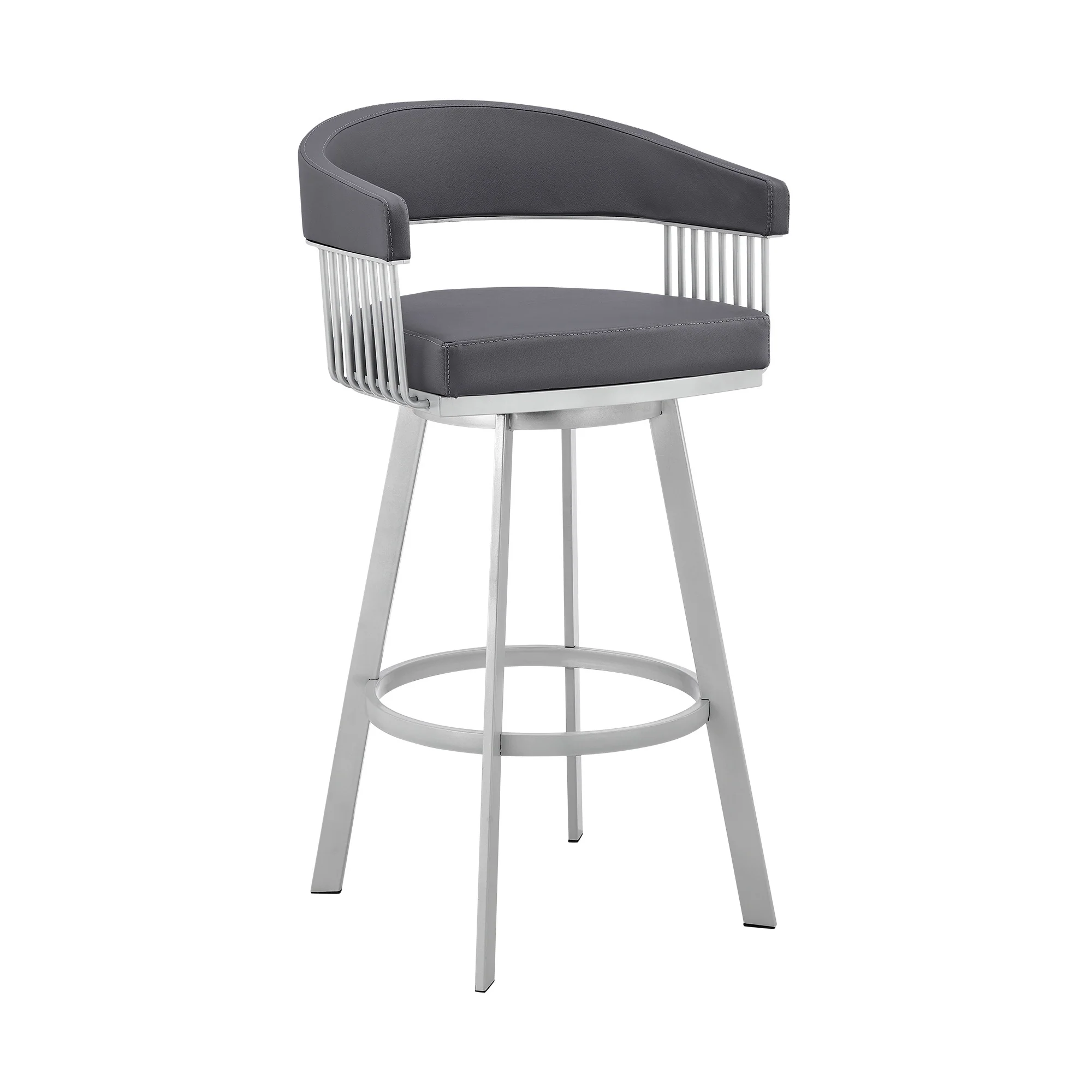 30" Mod Slate Grey Faux Leather Silver Finish Swivel Bar Stool By Homeroots - Image 2