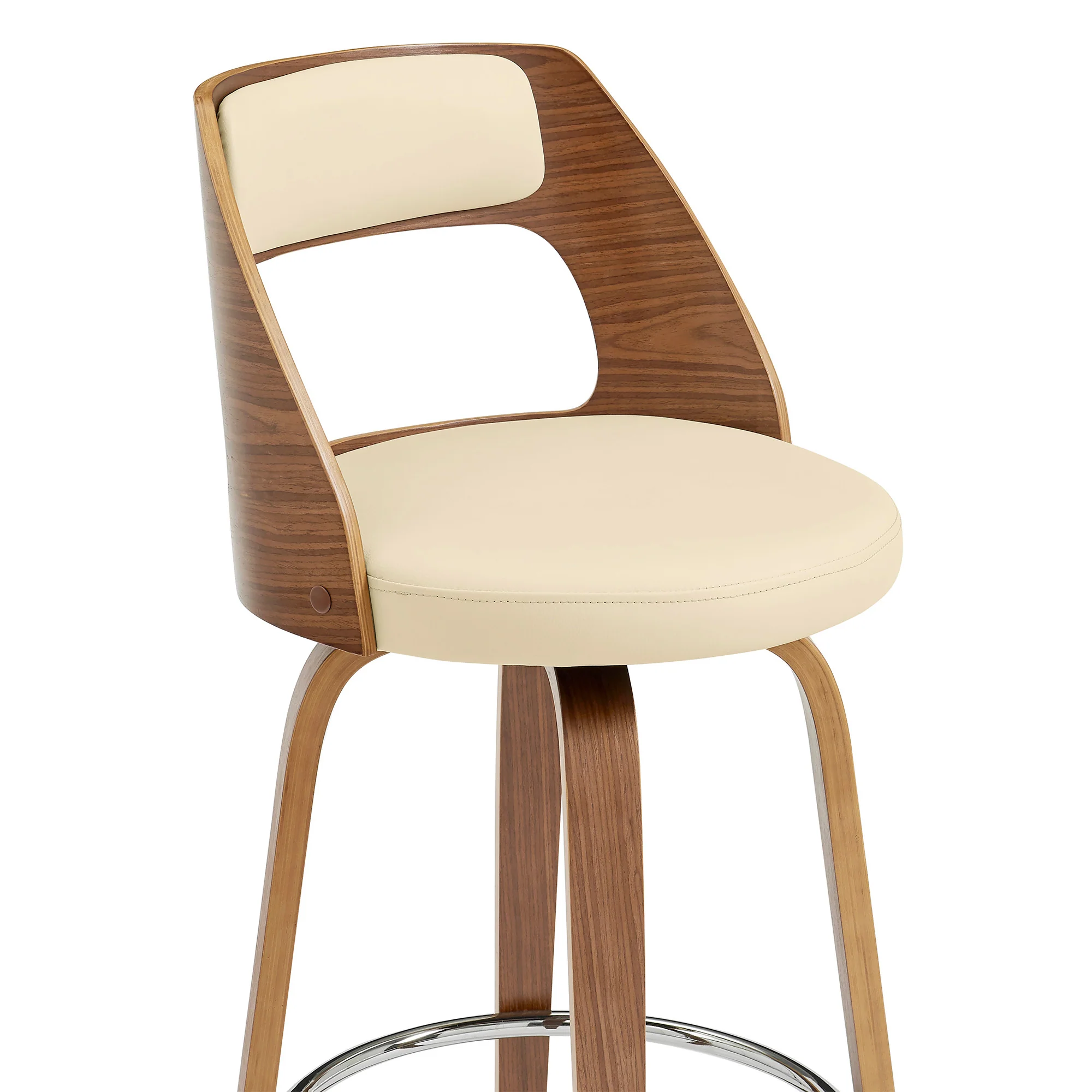 30" Retro Mod Cream Faux Leather and Walnut Swivel Counter Stool By Homeroots - Image 7