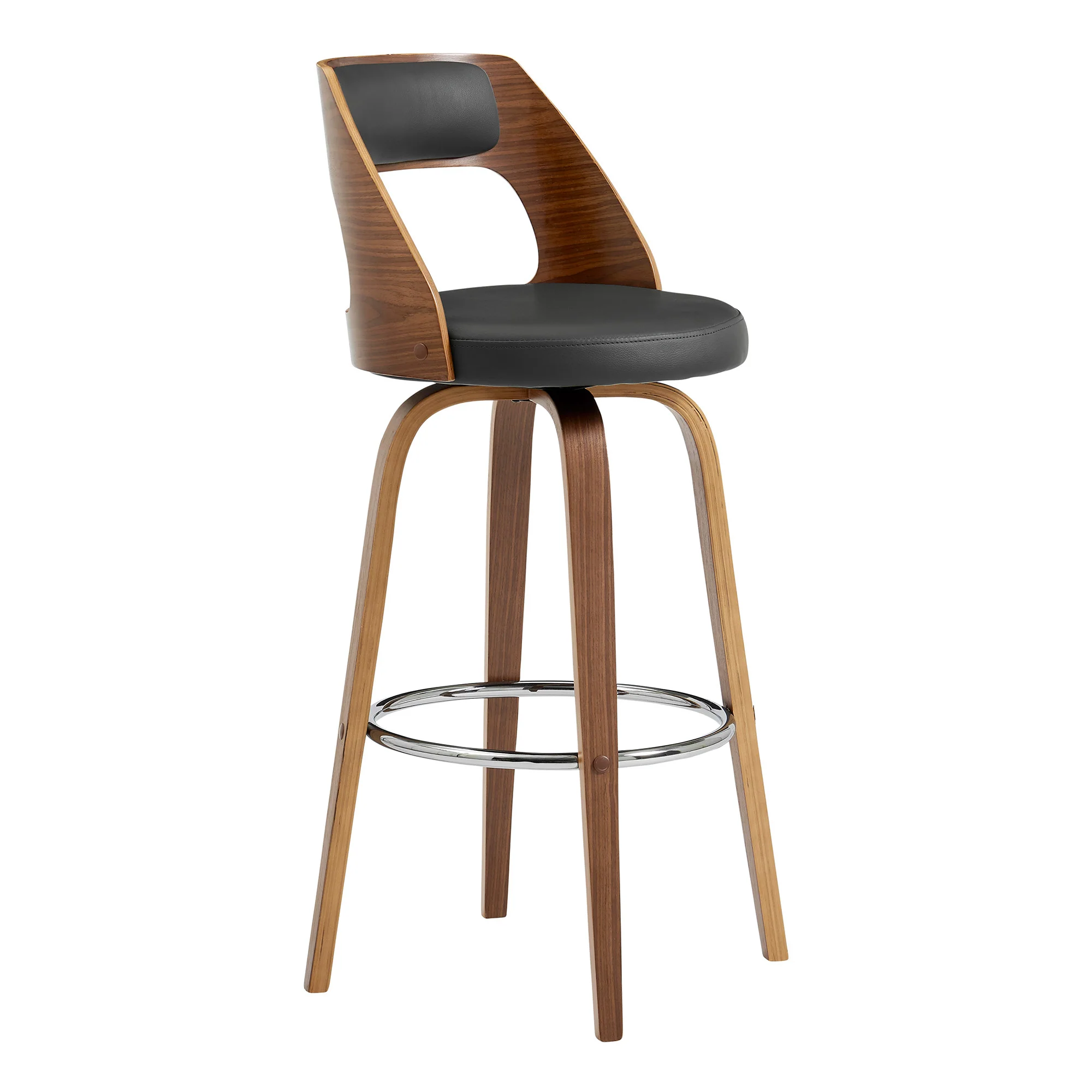 30" Retro Mod Grey Faux Leather and Walnut Swivel Counter Stool By Homeroots - Image 2