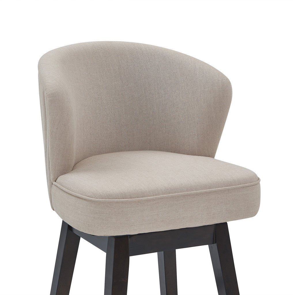 30" Tan Espresso Wood Fabric Swivel Bar Stool By Homeroots - Image 5