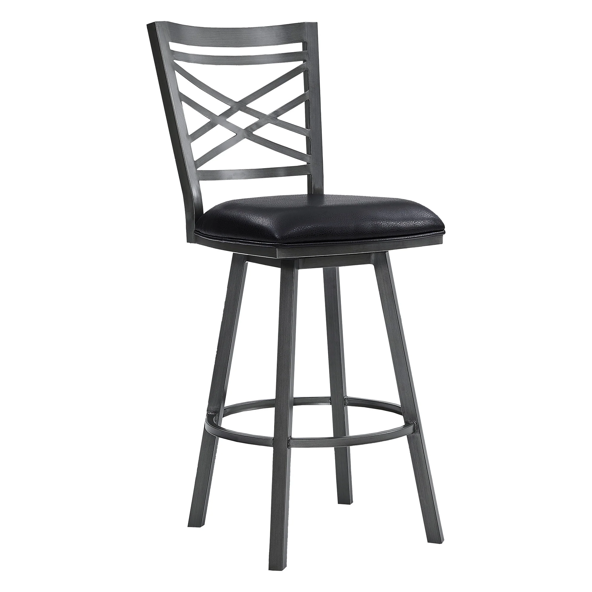 30" Transitional Black Faux Leather Metal Cross Back Bar Stool By Homeroots - Image 2