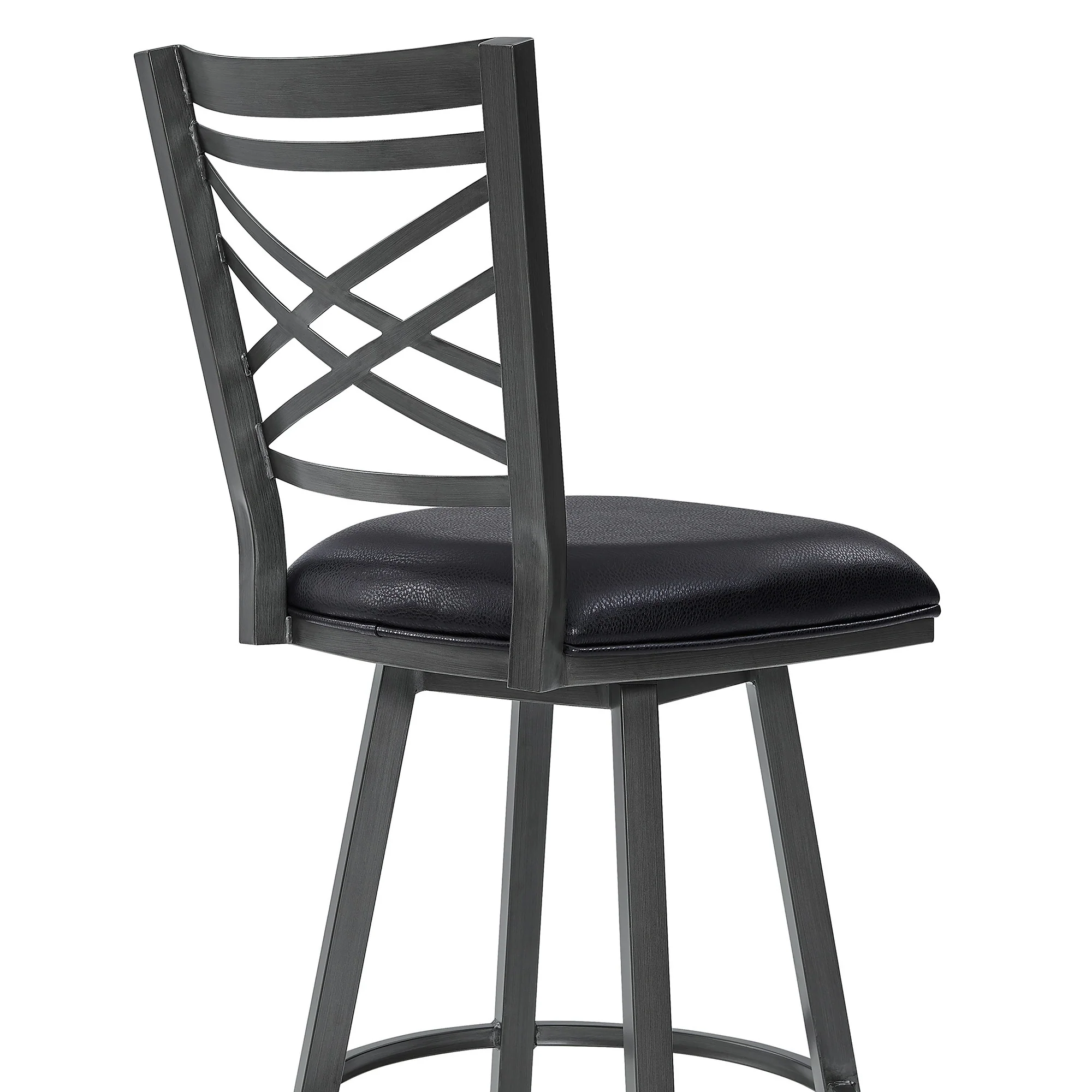 30" Transitional Black Faux Leather Metal Cross Back Bar Stool By Homeroots - Image 6