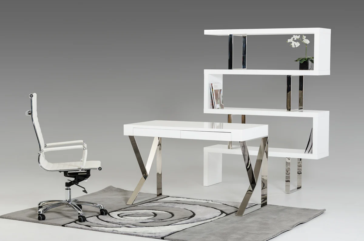 30 White Veneer and Steel Office Desk By Homeroots