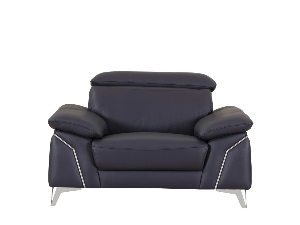 31" Navy Blue Genuine Italian Leather Chair By Homeroots