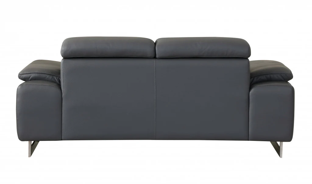 31" Tasteful Dark Grey Leather Loveseat By Homeroots - Image 3
