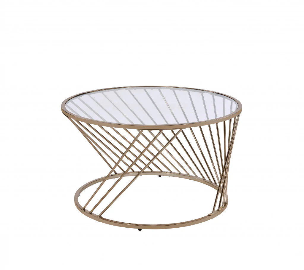 32" Champagne And Clear Glass And Metal Round Coffee Table By Homeroots