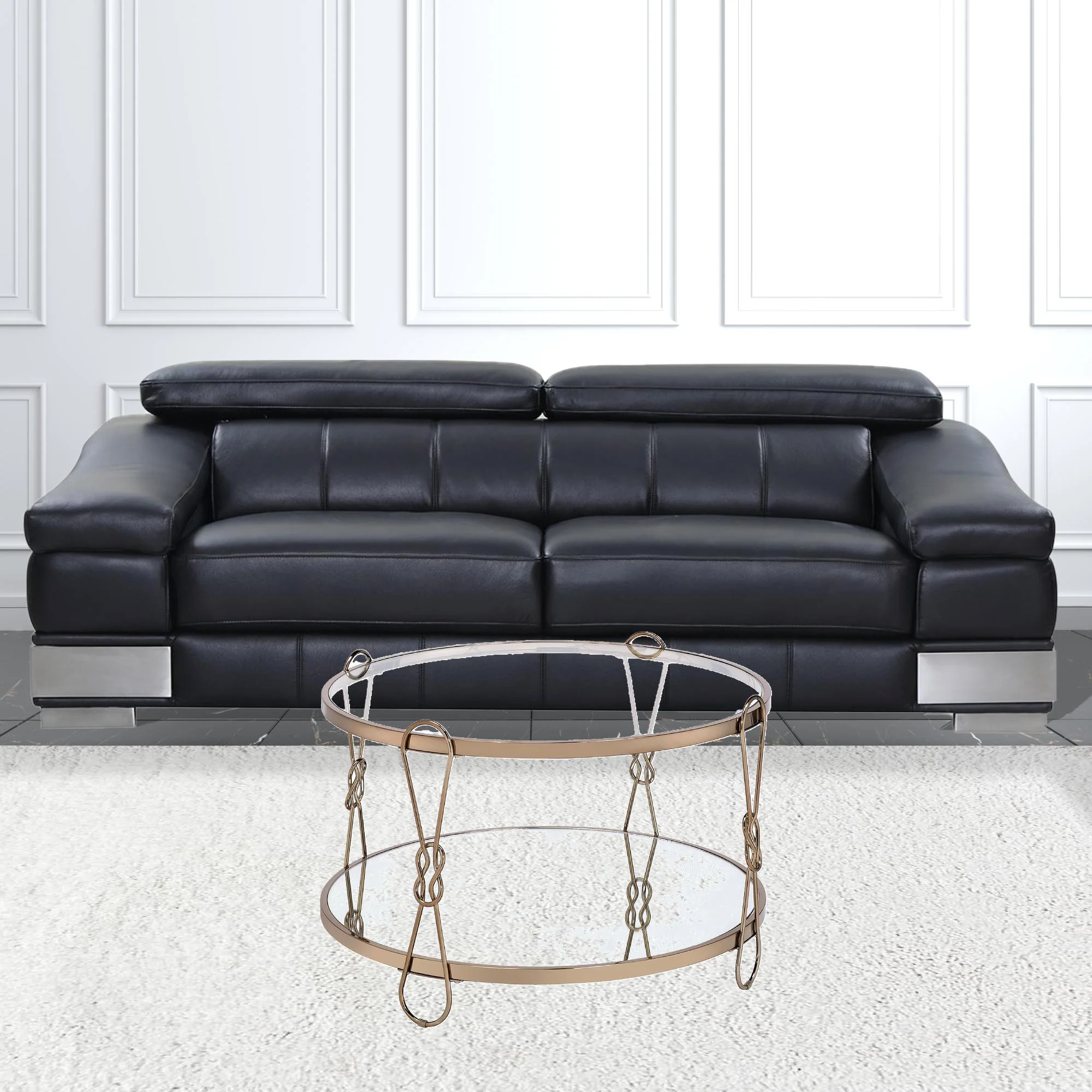 32" Champagne And Silver Mirrored Round Mirrored Coffee Table With Shelf By Homeroots