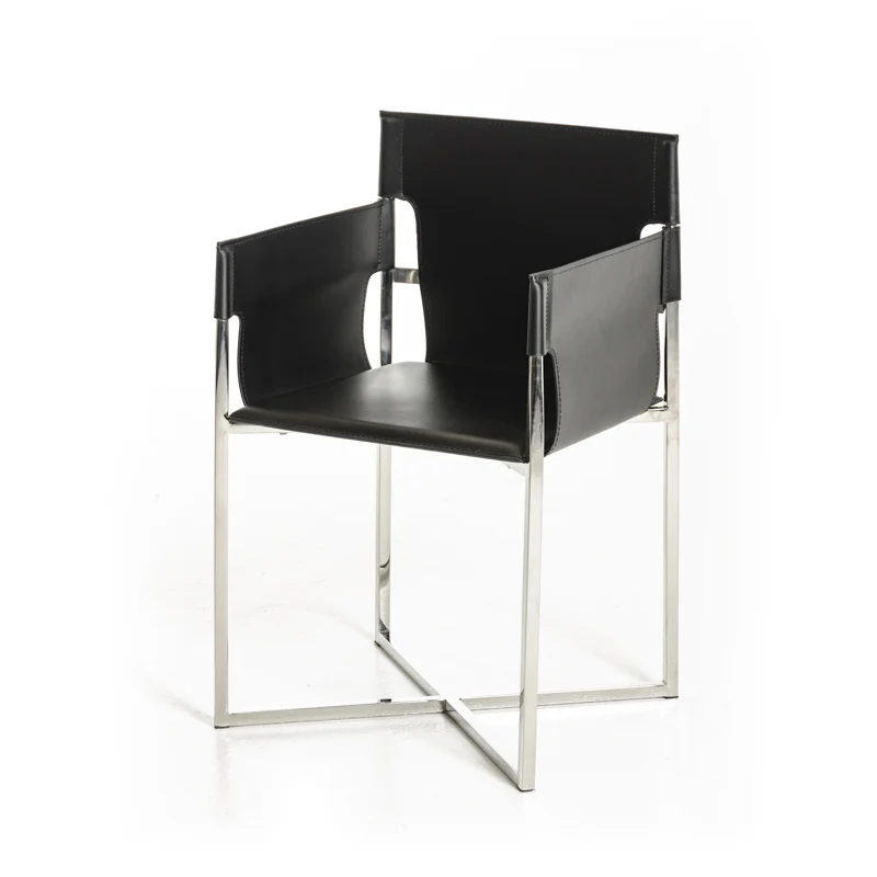 34' Black Eco Leather And Stainless Steel Dining Chair By Homeroots