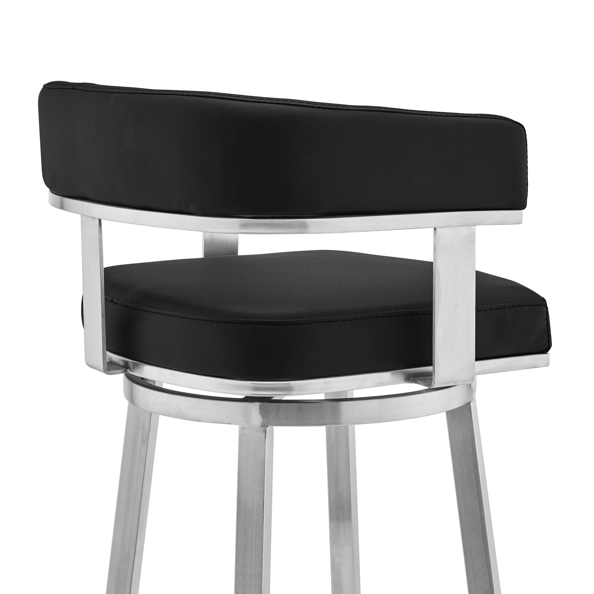 34" Black Faux Leather And Silver Swivel Low Back Counter Height Bar Chair By Homeroots - Image 7