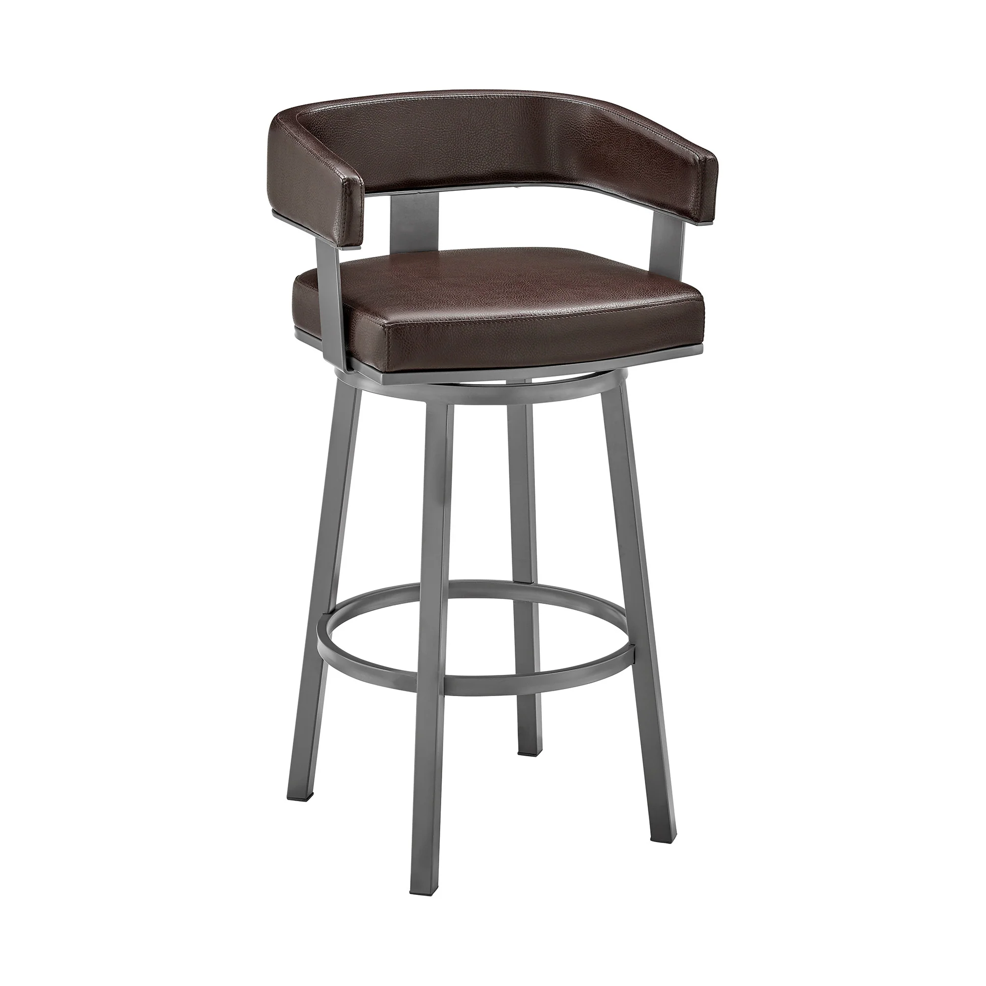 34" Chocolate Faux Leather And Iron Swivel Low Back Counter Height Bar Chair By Homeroots