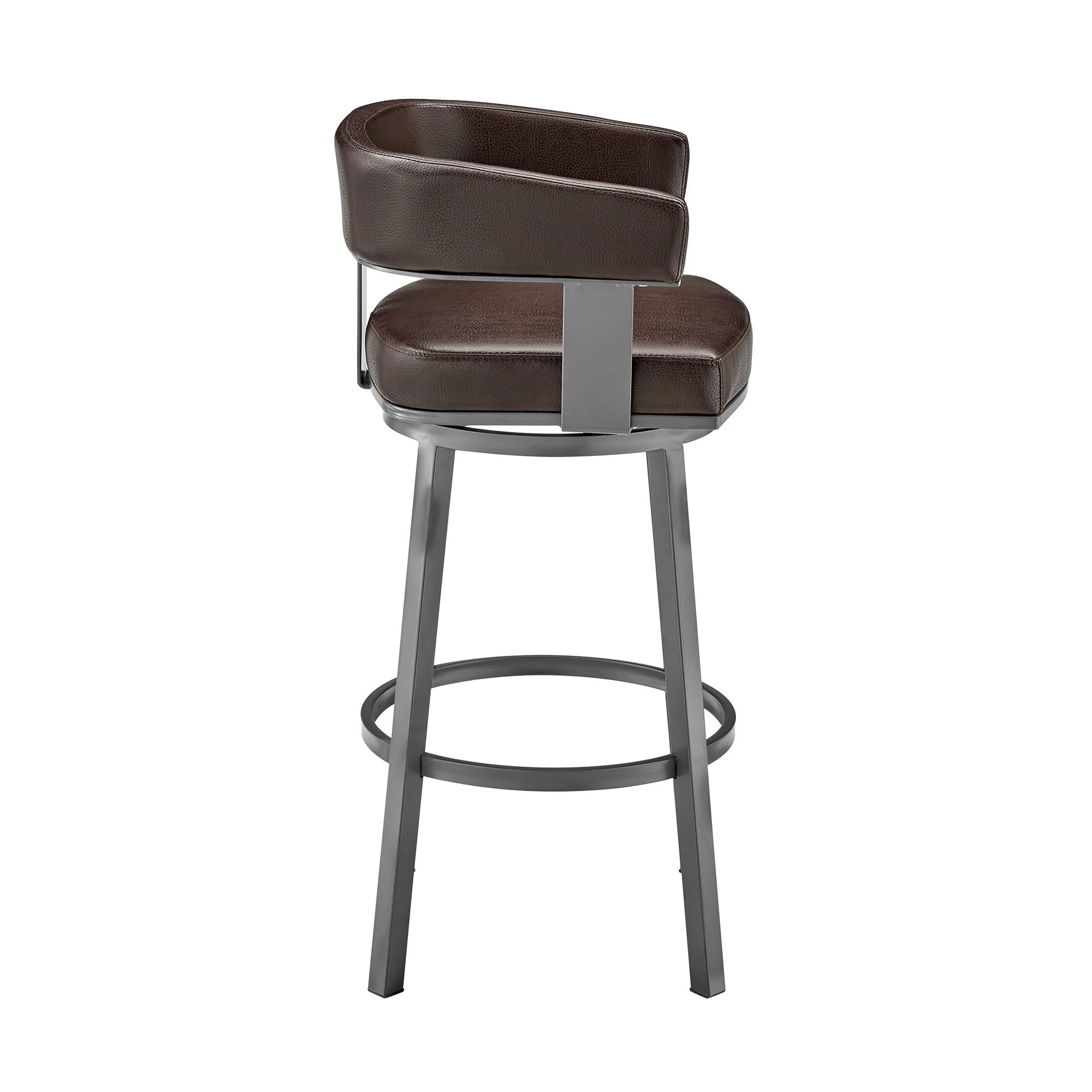 34" Chocolate Faux Leather And Iron Swivel Low Back Counter Height Bar Chair By Homeroots - Image 3