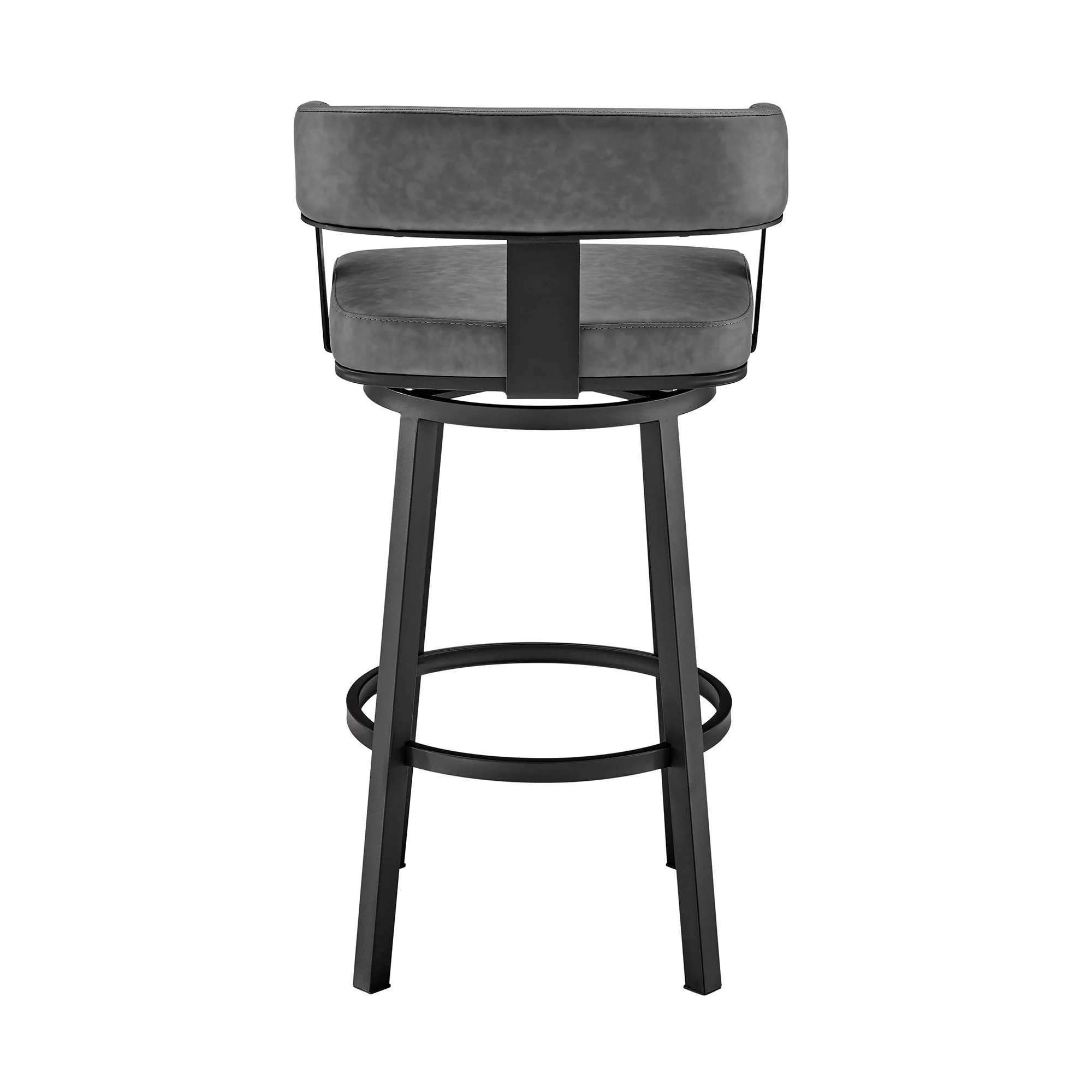 34" Gray Faux Leather And Iron Swivel Low Back Counter Height Bar Chair By Homeroots - Image 6