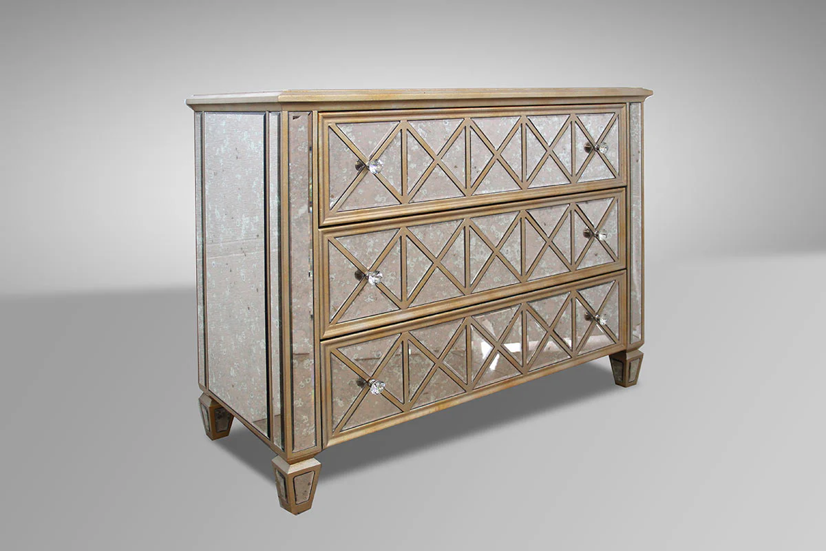 34' Mirrored Glass And Mdf Dresser With 3 Drawers By Homeroots