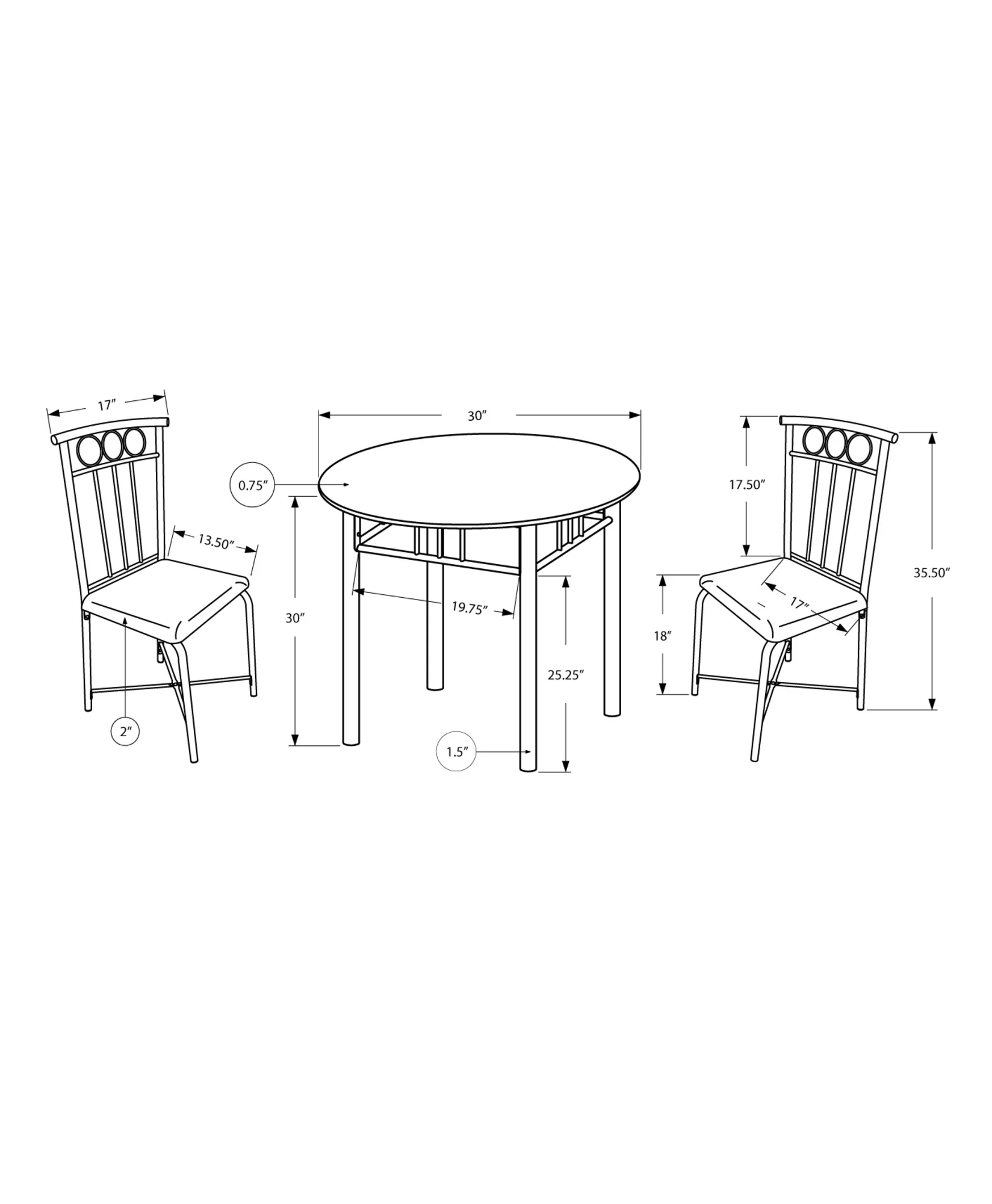 35" Black Leather Look Foam And Metal Three Pieces Dining Set By Homeroots - Image 4