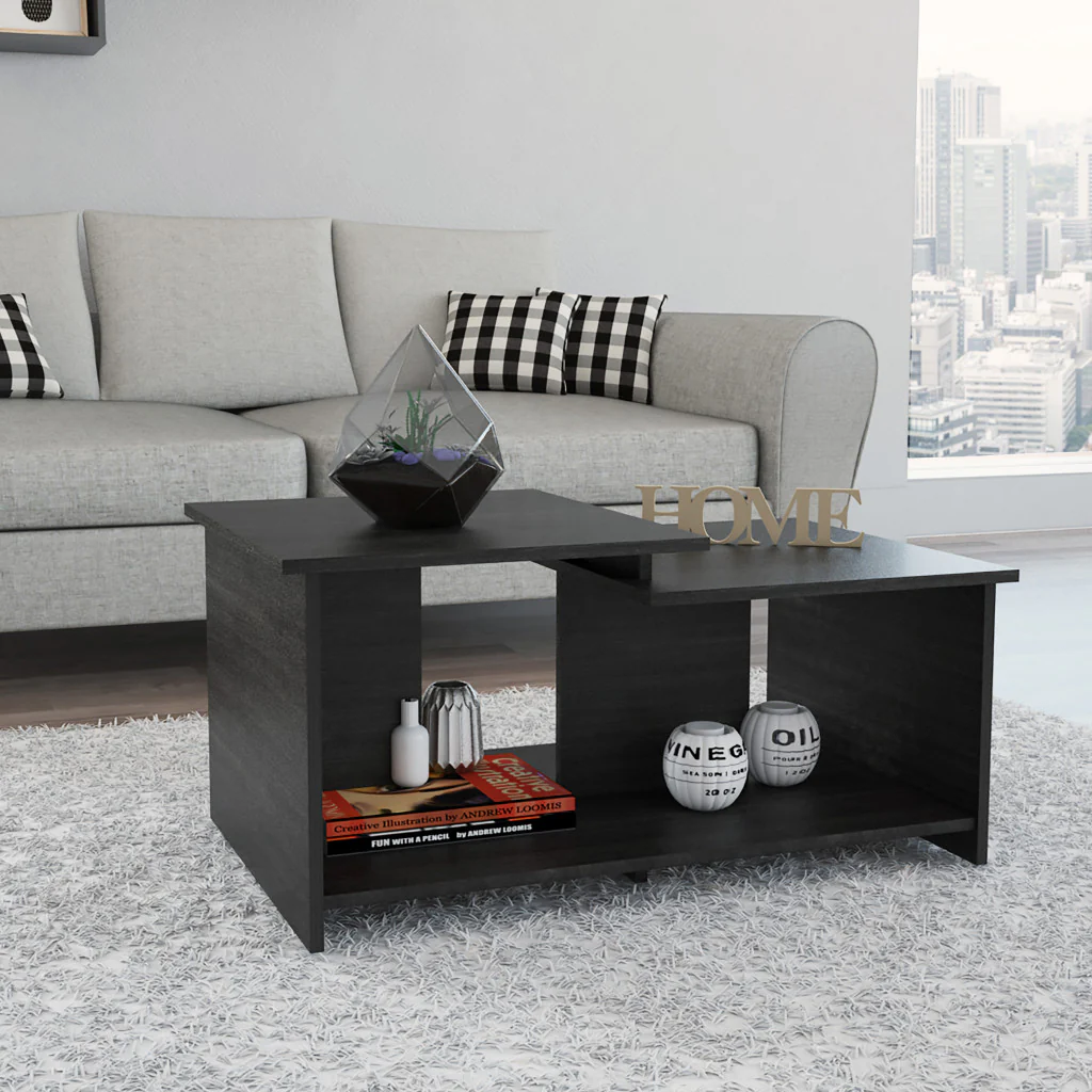 35" Black Manufactured Wood Rectangular Coffee Table By Homeroots