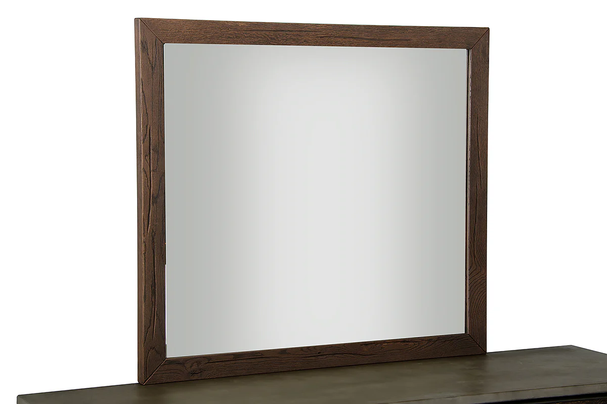 35" Dark Aged Oak Wood and Glass Mirror By Homeroots