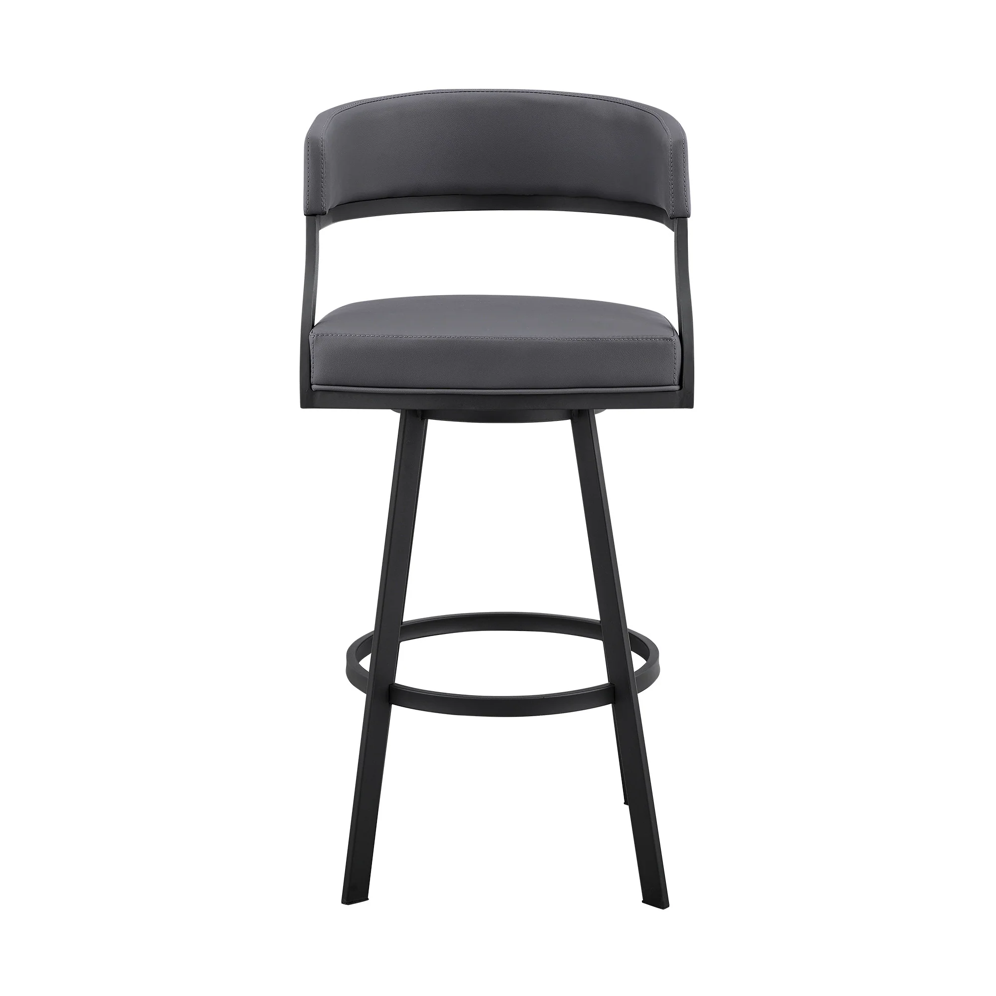 35" Grey Faux Leather And Iron Swivel Low Back Counter Height Bar Chair By Homeroots - Image 3