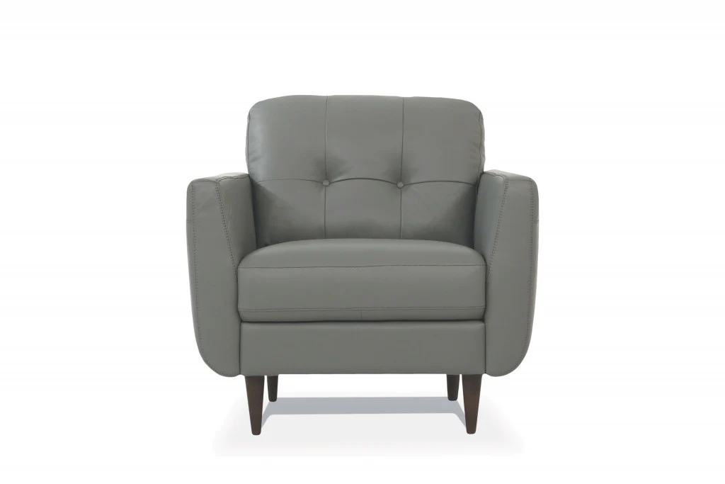 35" Pesto Green Genuine Leather And Black Tufted Arm Chair By Homeroots