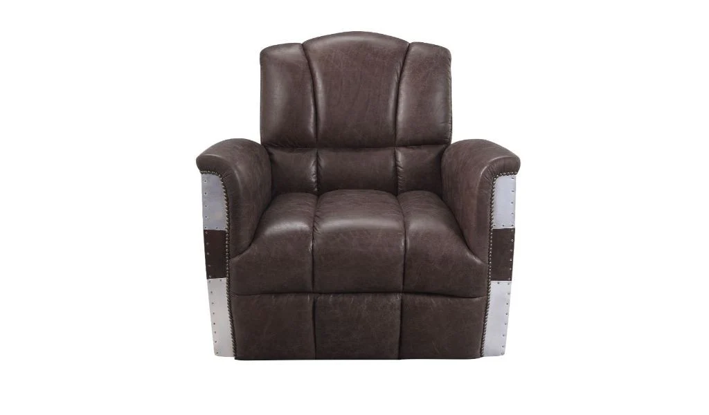 35" Retro Brown Top Grain Leather And Steel Patchwork Club Chair By Homeroots