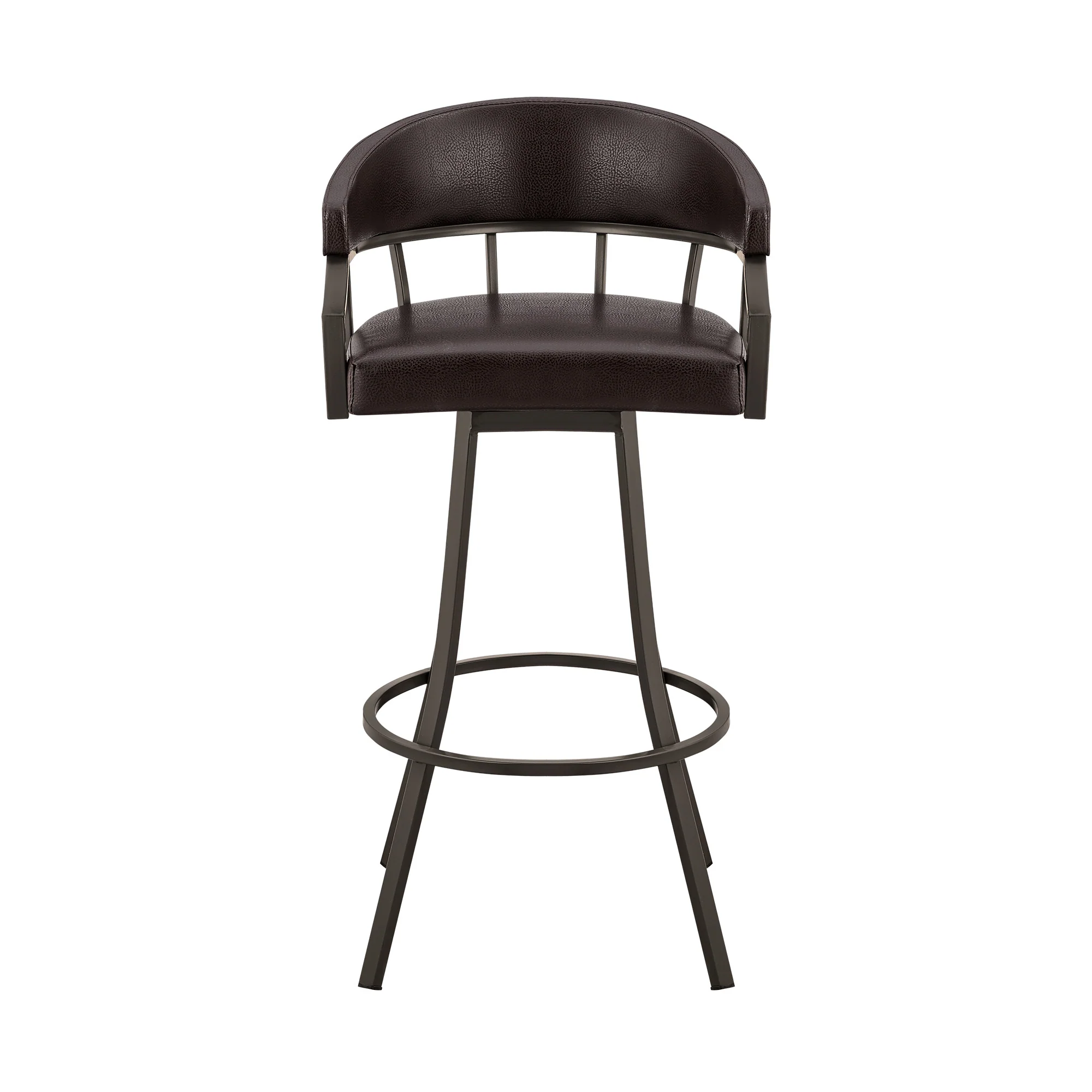 36" Brown Faux Leather And Iron Swivel Low Back Counter Height Bar Chair By Homeroots - Image 3