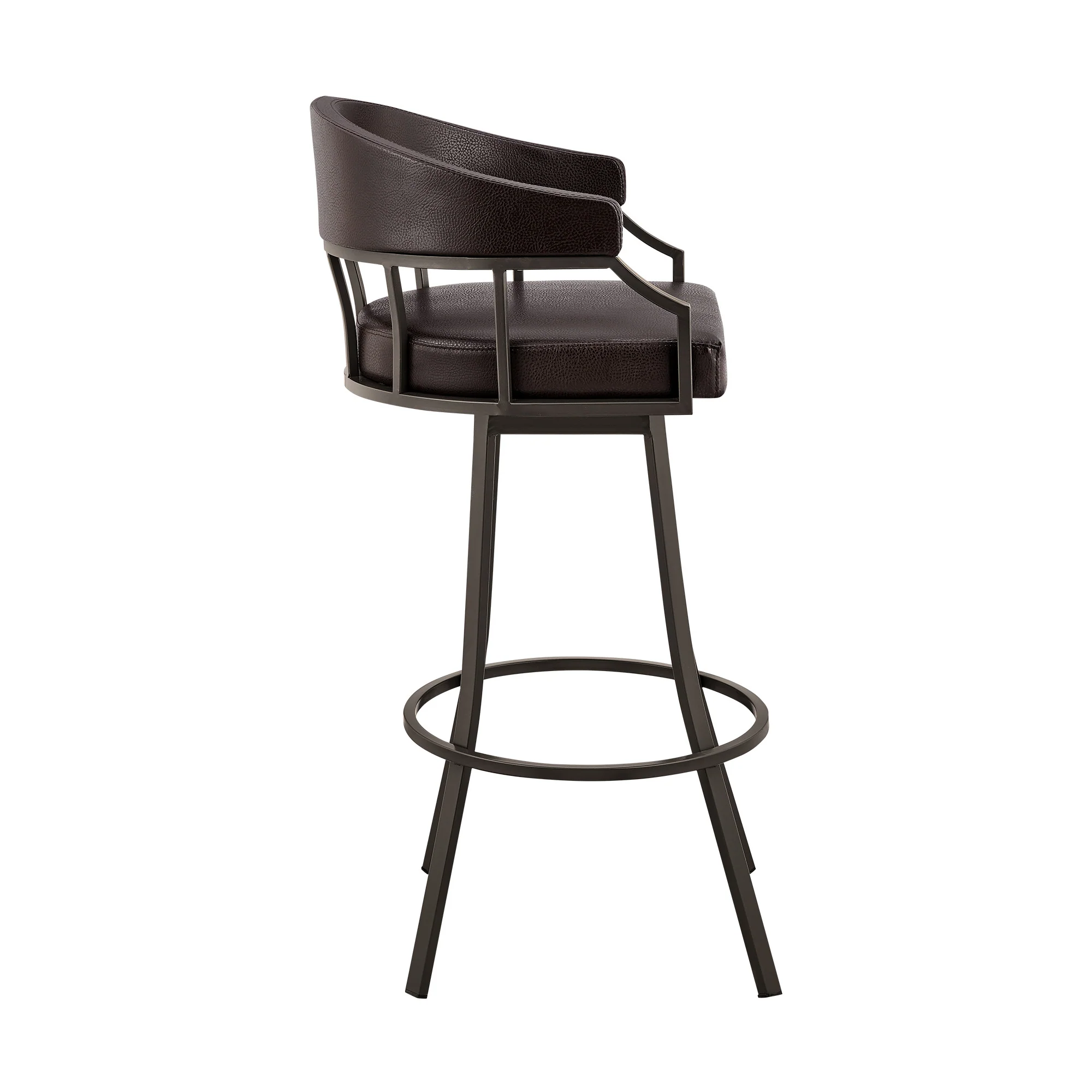 36" Brown Faux Leather And Iron Swivel Low Back Counter Height Bar Chair By Homeroots - Image 4