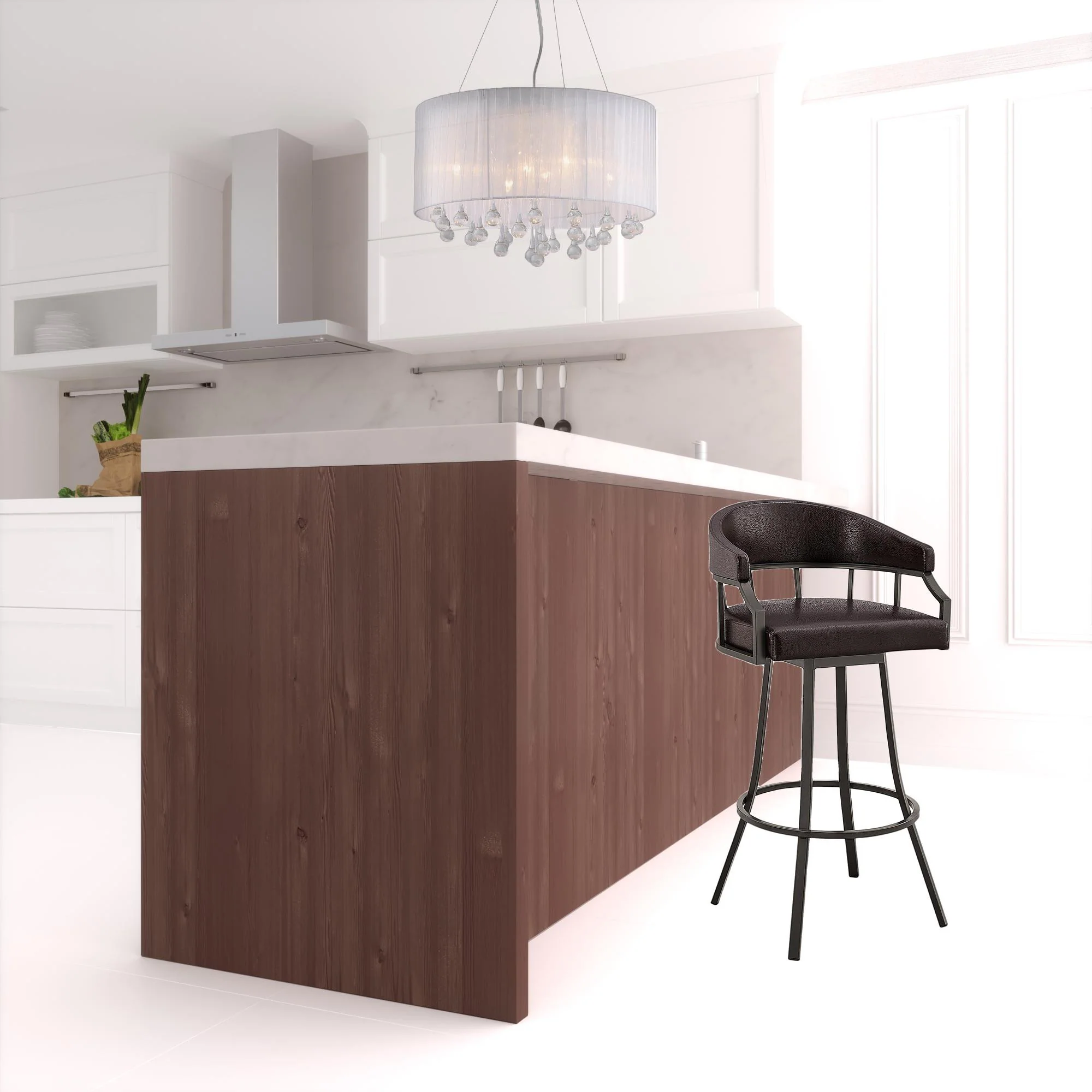 36" Brown Faux Leather And Iron Swivel Low Back Counter Height Bar Chair By Homeroots - Image 5