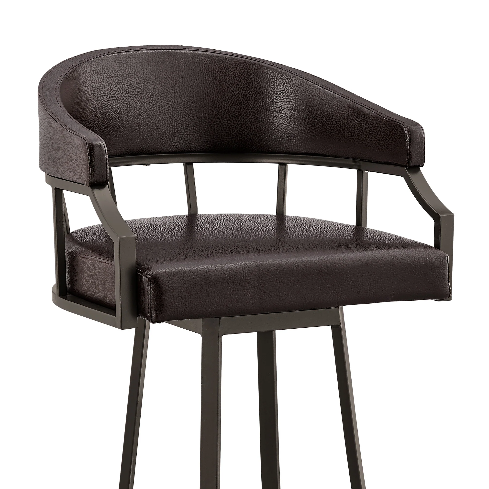 36" Brown Faux Leather And Iron Swivel Low Back Counter Height Bar Chair By Homeroots - Image 6
