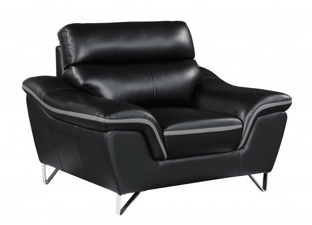 36" Contemporary Black Leather Chair By Homeroots - Image 2