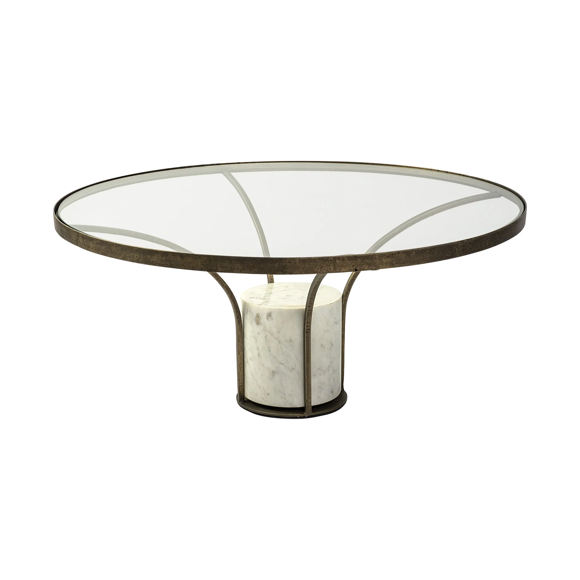 36' Round Glass Top Metal and Marble Pedestal Coffee Table By Homeroots