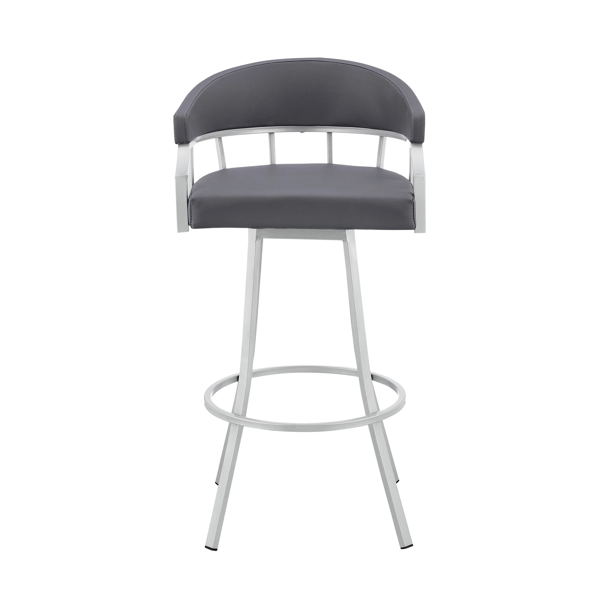 36" Slate Grey Faux Leather And Iron Swivel Low Back Counter Height Bar Chair By Homeroots - Image 2