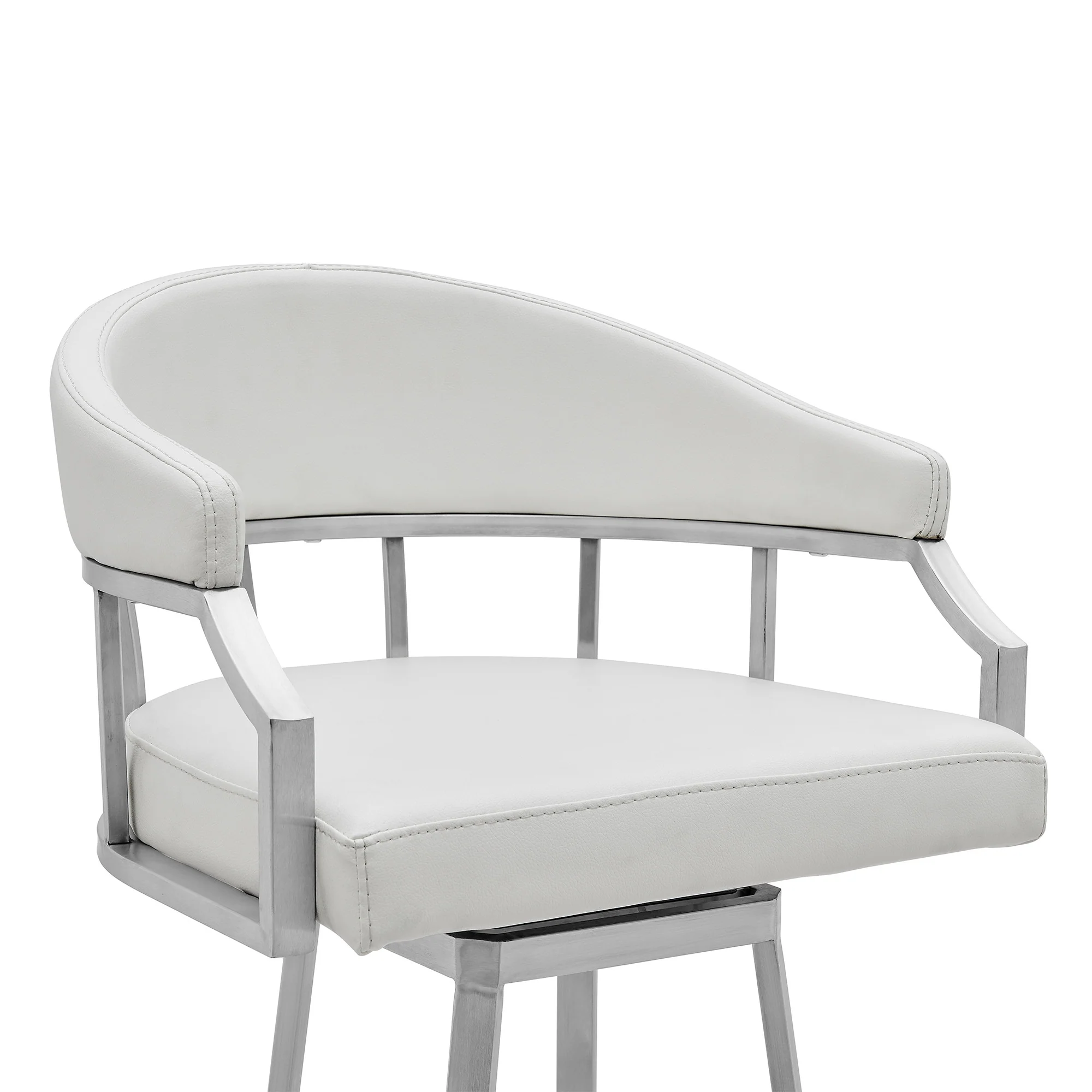 36" White Faux Leather And Iron Swivel Low Back Counter Height Bar Chair By Homeroots - Image 5