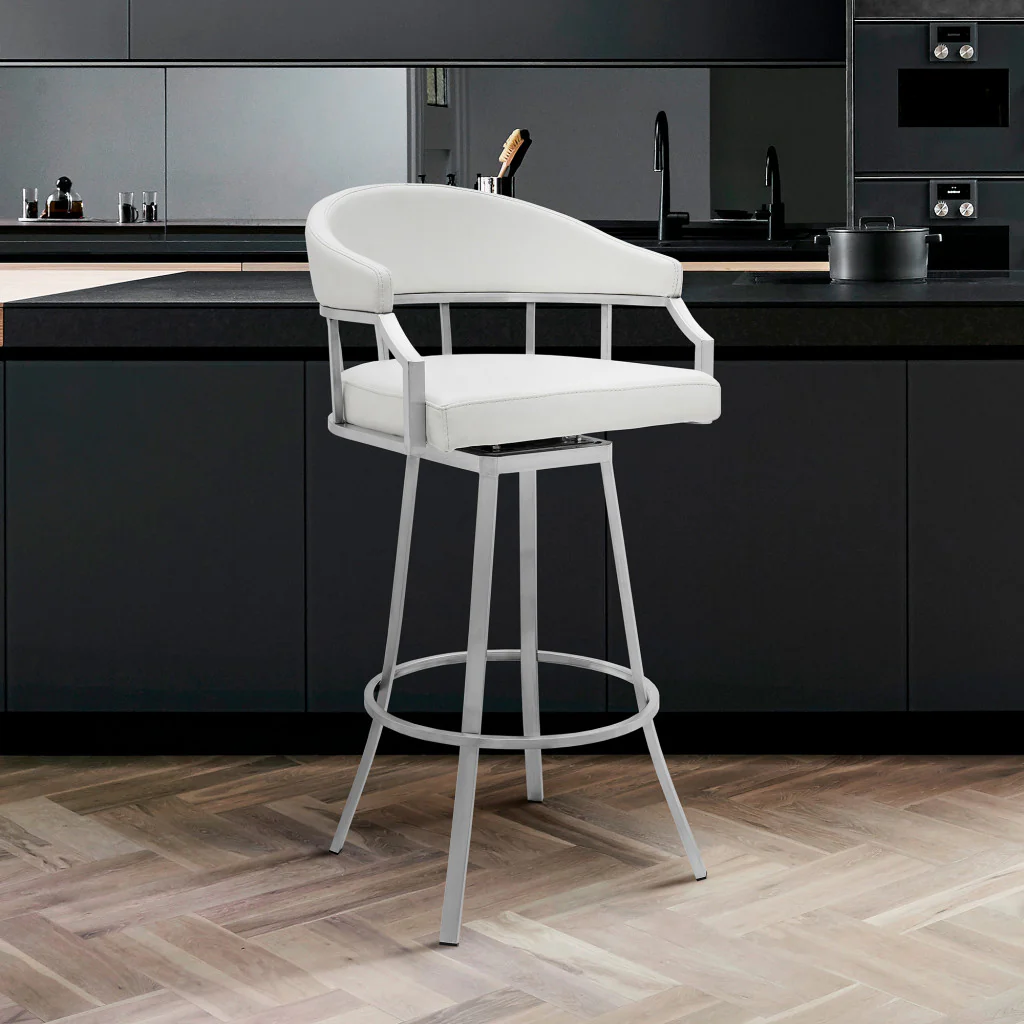 36" White Faux Leather And Iron Swivel Low Back Counter Height Bar Chair By Homeroots - Image 8