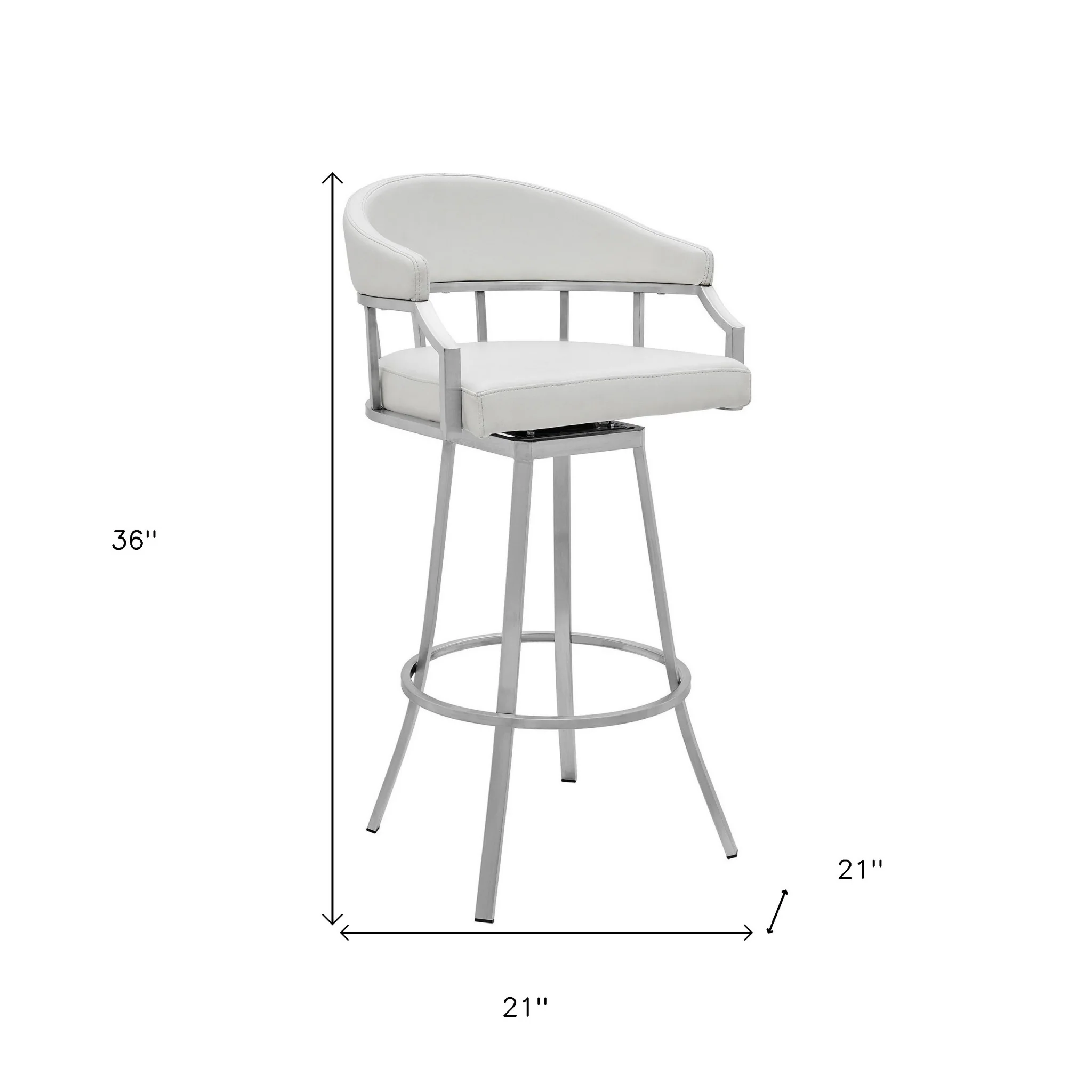 36" White Faux Leather And Iron Swivel Low Back Counter Height Bar Chair By Homeroots - Image 9