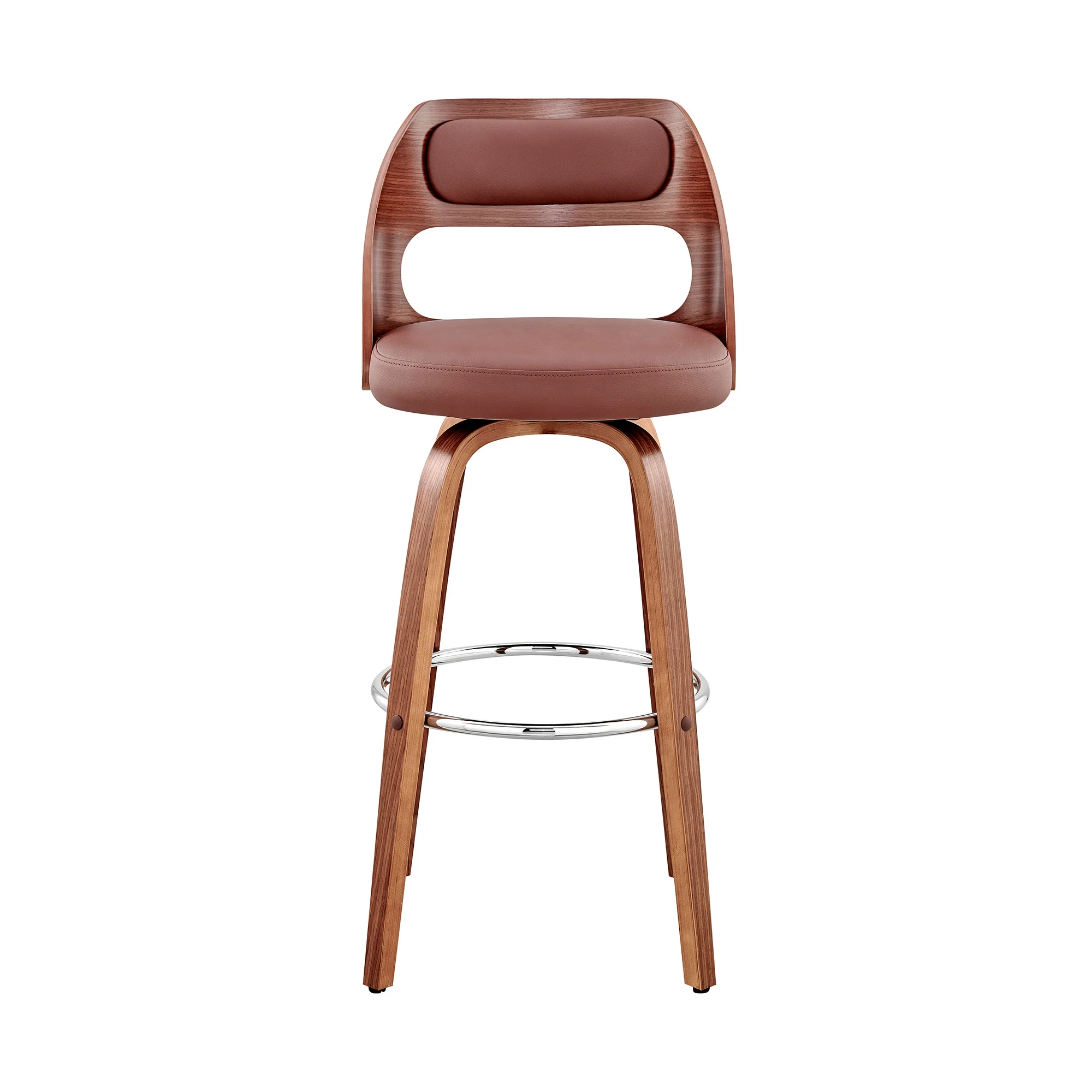 37" Brown Faux Leather And Manufactured Wood Swivel Counter Height Bar Chair By Homeroots