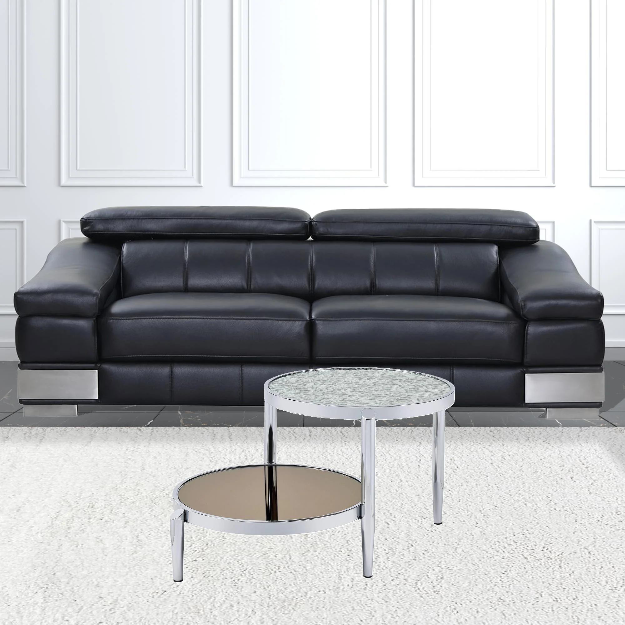 37" Chrome And Silver Mirrored Two Tier Round Mirrored Coffee Table By Homeroots