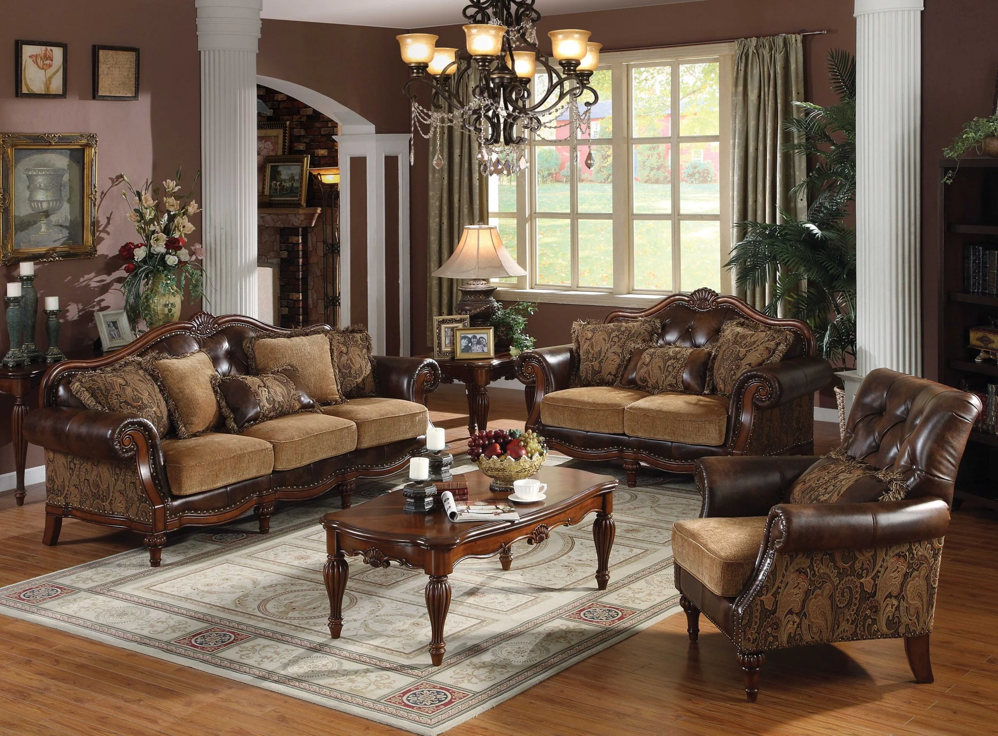 37' X 70' X 42' PU 2-Tone Brown PU Chenille Upholstery Wood Loveseat w3 Pillows By Homeroots - Image 2