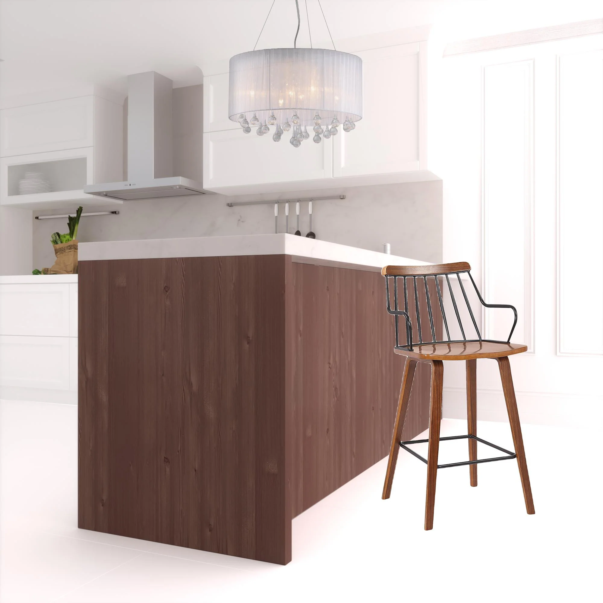 38" Brown Walnut and Metal Counter Height Bar Chair By Homeroots - Image 3